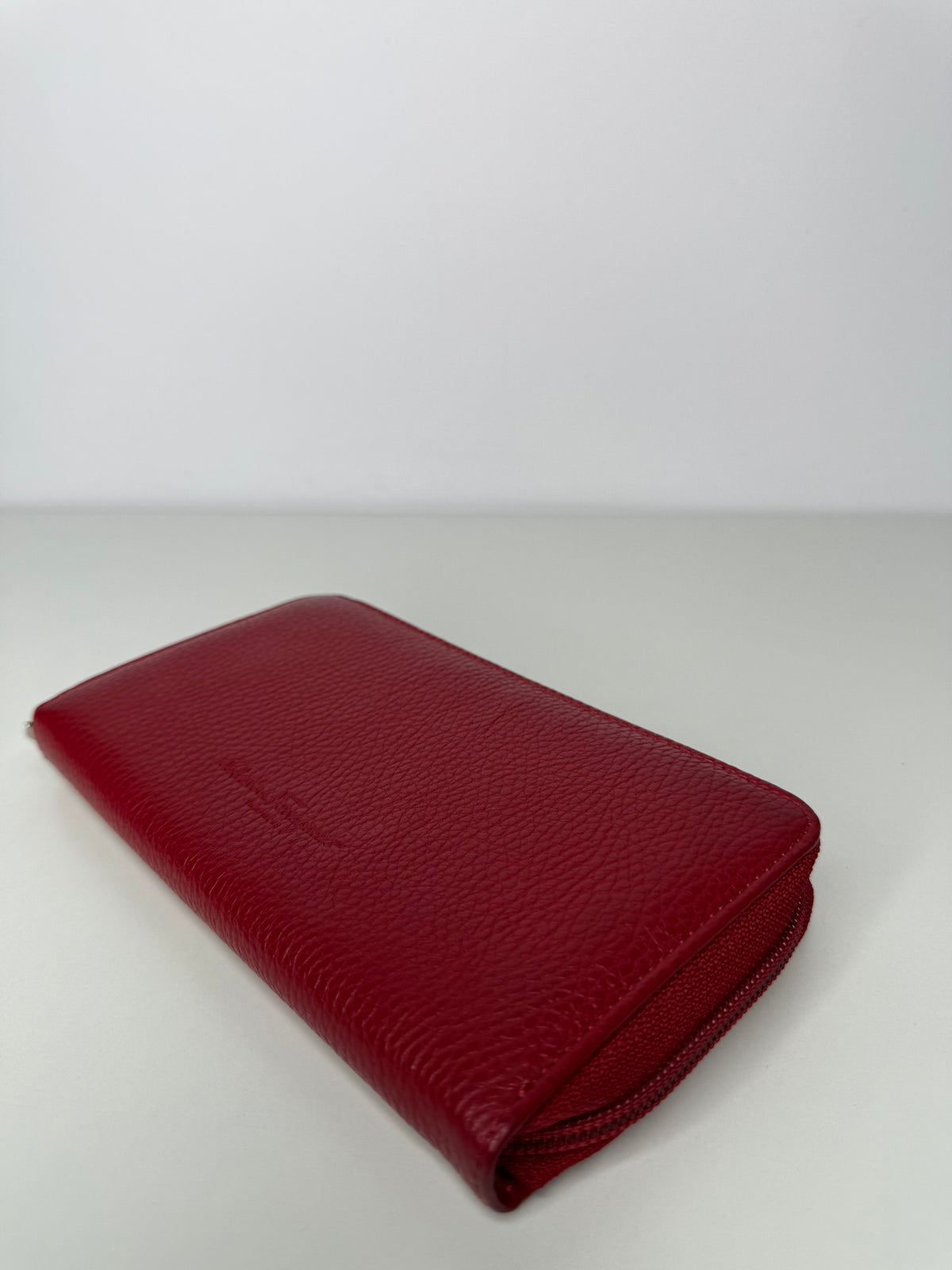 Salvatore Ferragamo Red Leather Zip Around Wallet