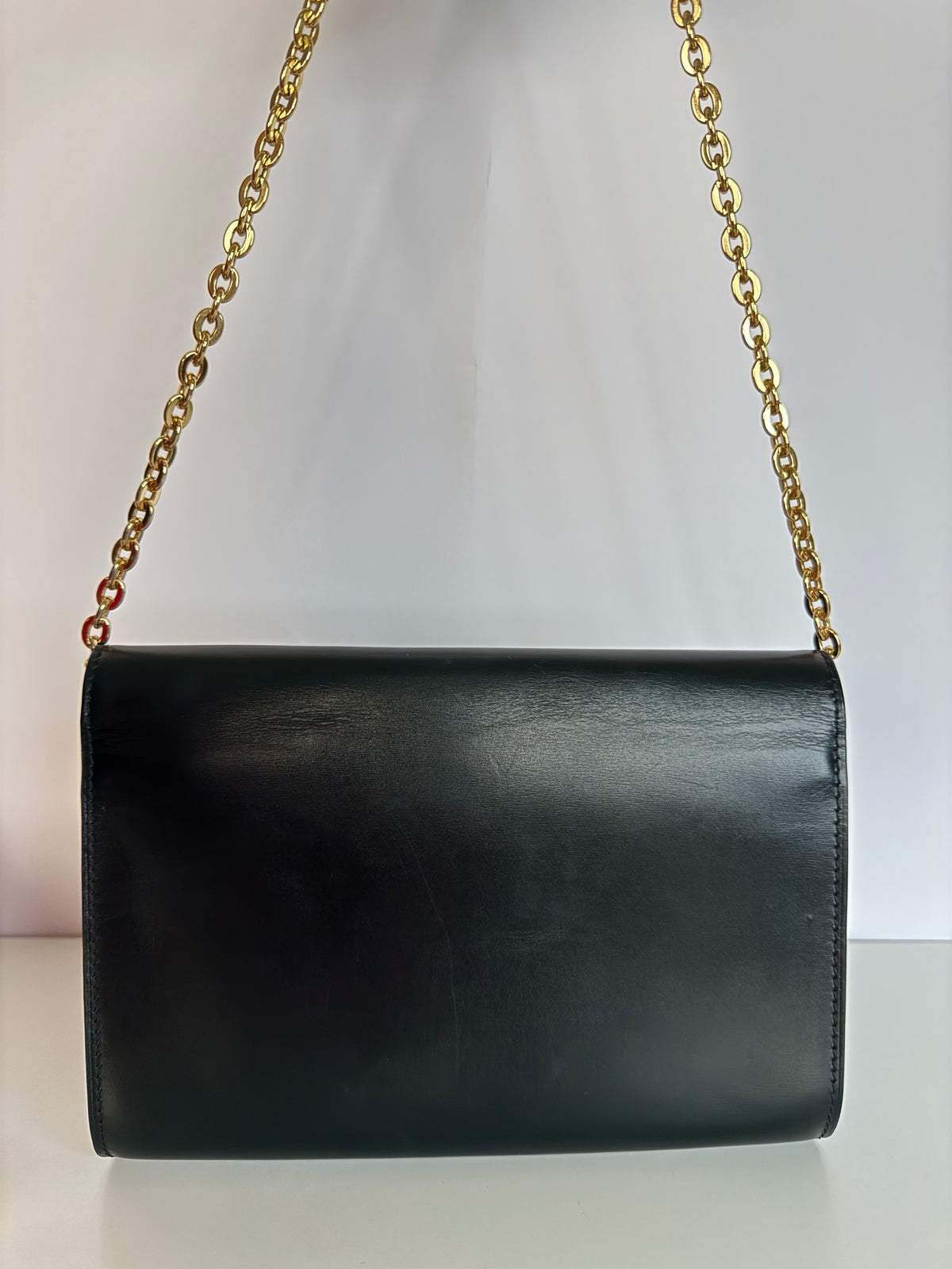 Louis Vuitton Black Calfskin Leather Chain Louise Clutch