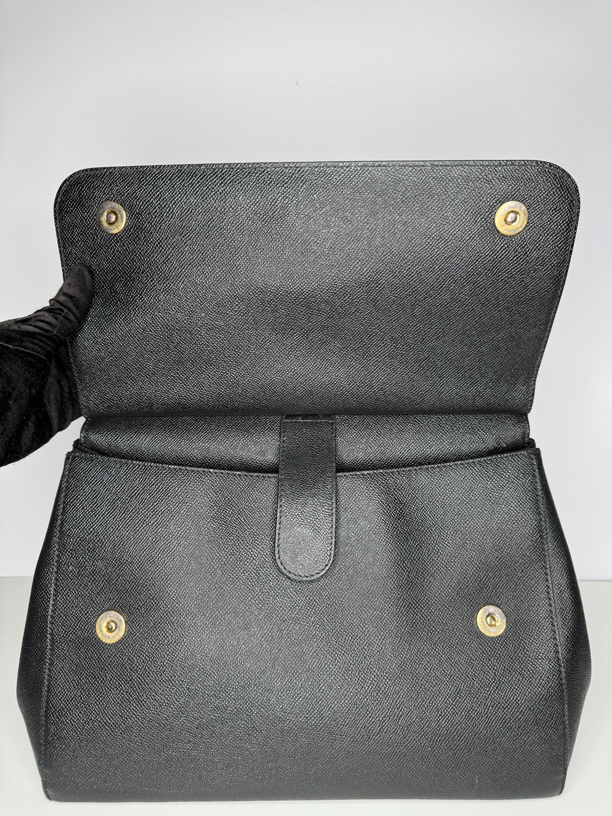 Dolce Gabbana Large Miss Sicily Black Dauphine Leather Top Handle Bag