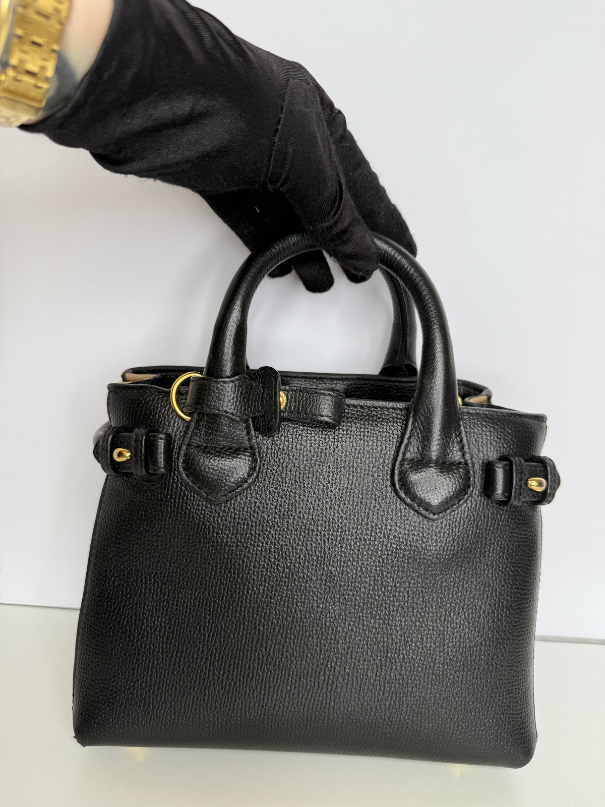 Burberry Baby Banner Black Leather House Check Tote Bag
