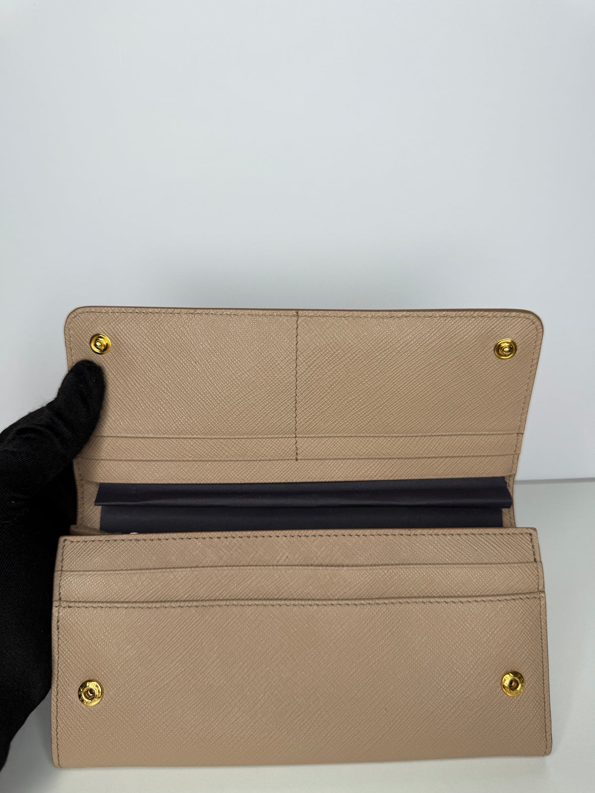 Prada Beige Saffiano Leather Flap Continental Wallet