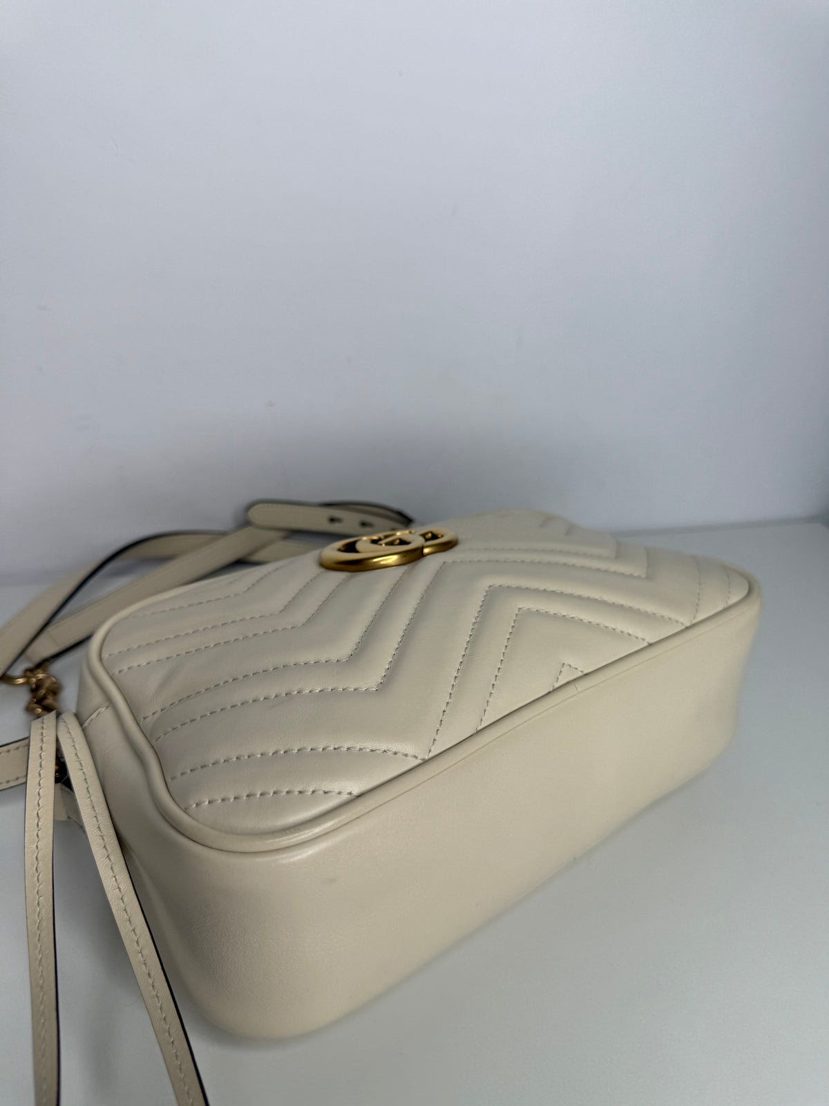 Gucci GG Off Marmont White Leather Small Camera Bag