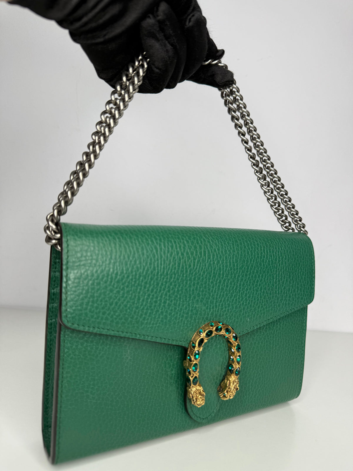 Gucci Emerald Green Leather Dionysus Wallet On Chain