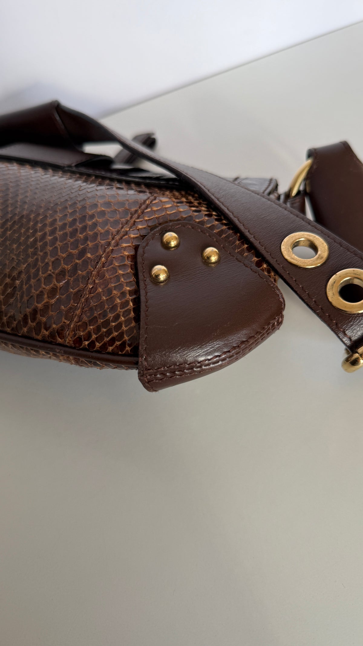 Dolce Gabbana Python & Eel D-Ring Bag Brown Chocolate
