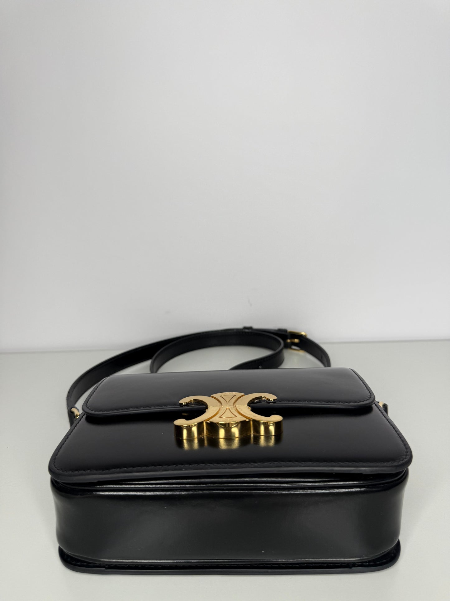 Celine Teen Triomphe Bag in Black Shiny Calfskin