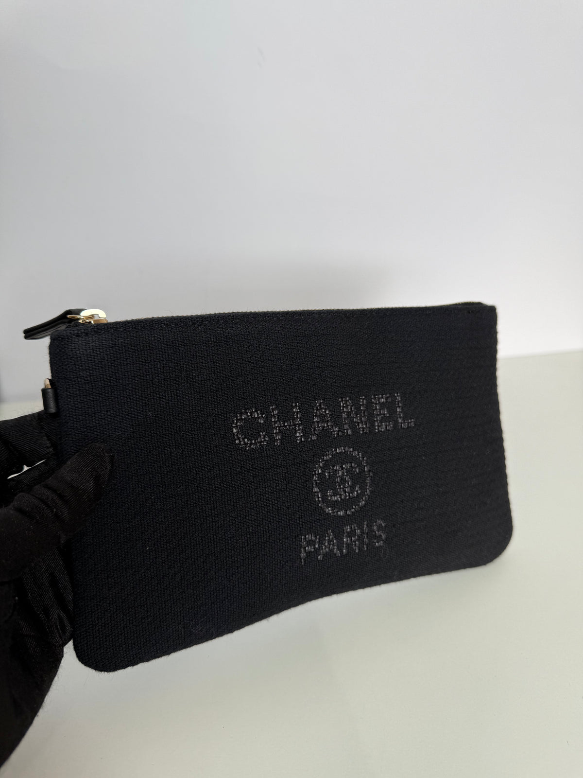 Chanel Deauville Black Canvas Shopping Tote with Pouch