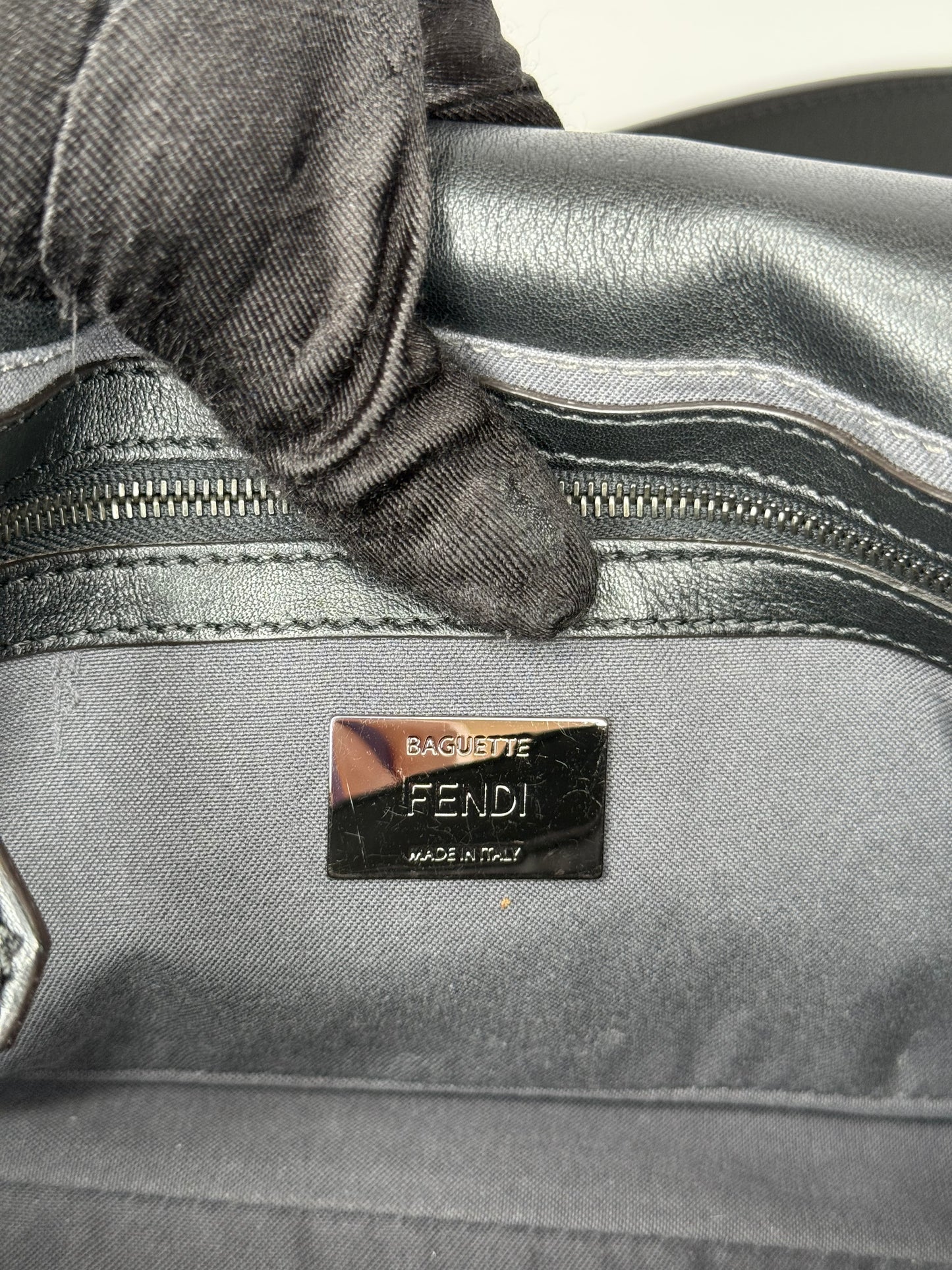 Fendi Baguette Whipstitch Black Leather
