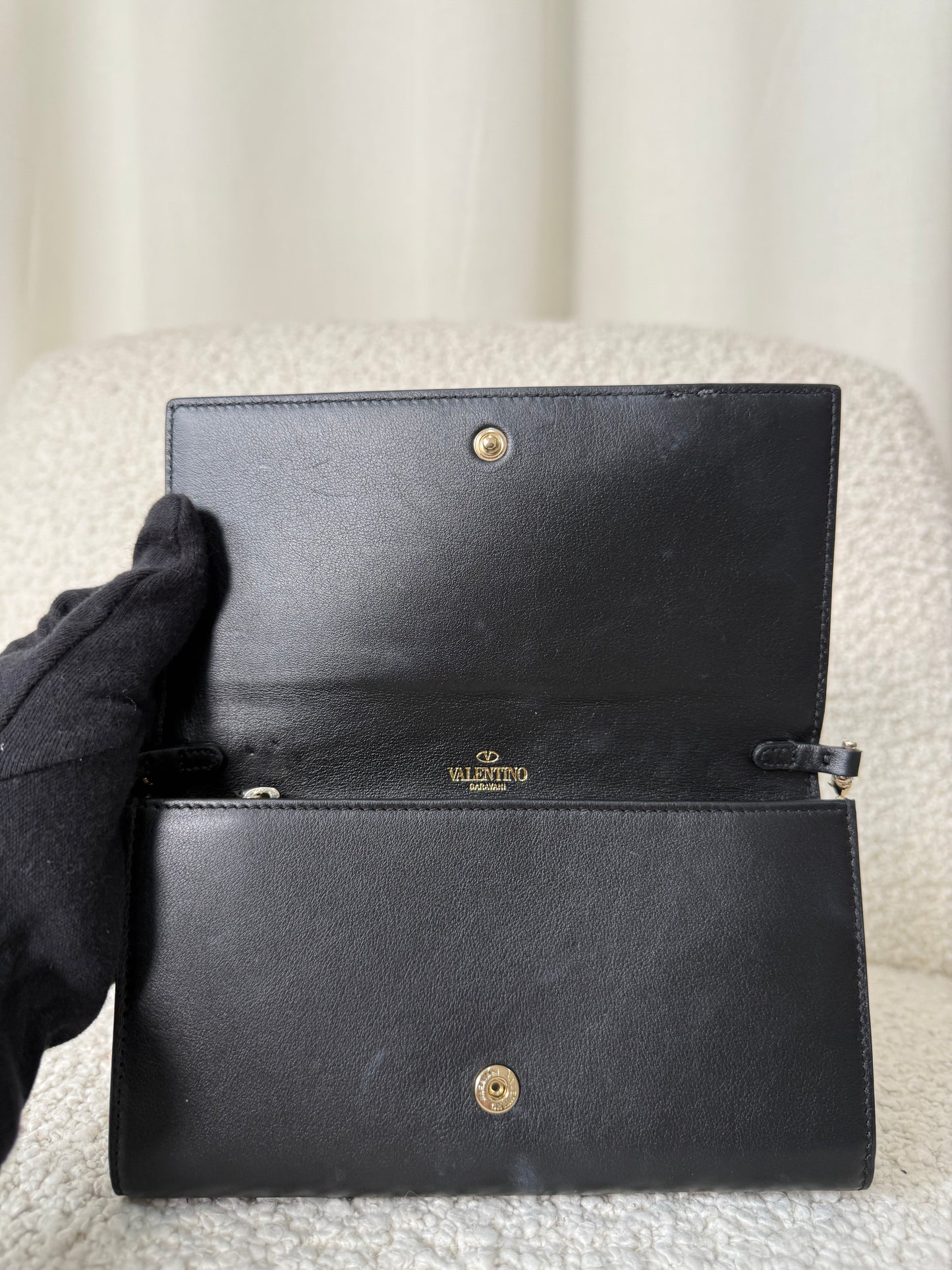 Valentino Garavani Parrot Motif and Black Leather Wallet on Chain