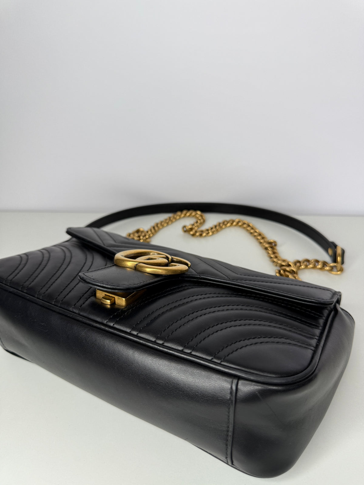 Gucci GG Marmont Black Calfskin Matelasse Medium Shoulder Bag