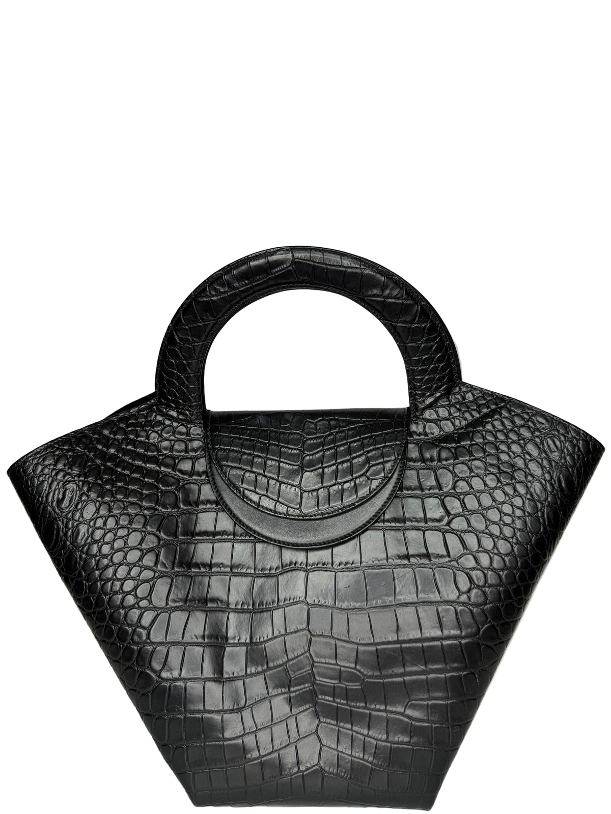 Bottega Veneta Black Crocodile Embossed Leather Doll Tote