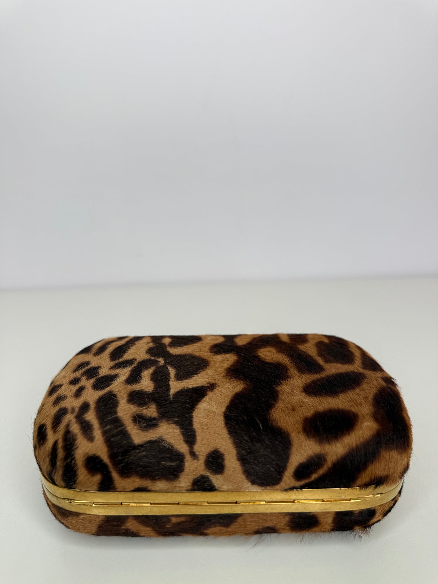 Alexander McQueen Leopard Print Calf Hair Skull Box Clutch