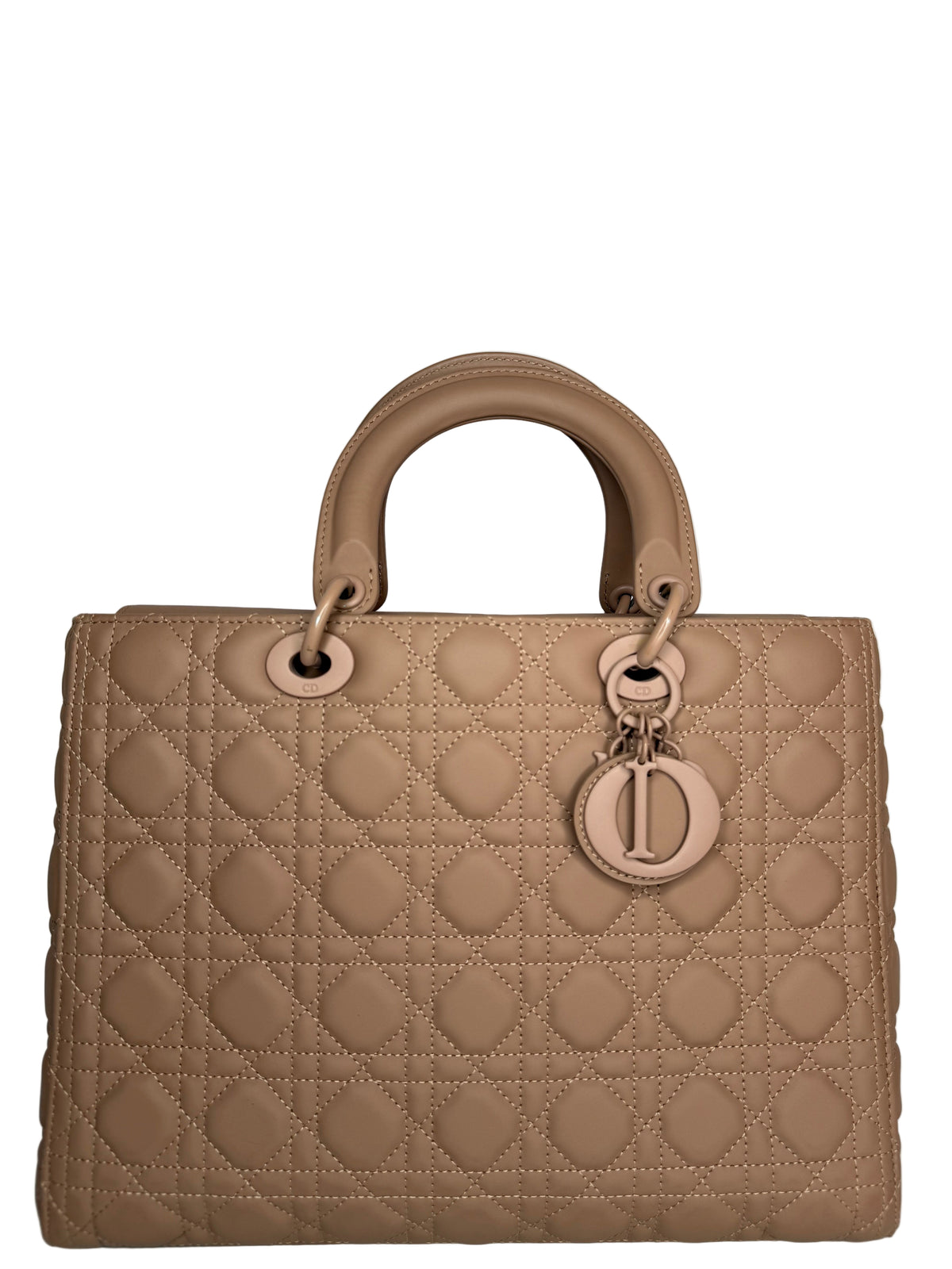 Christian Dior Large Lady Dior Beige Ultramatte Cannage Calfskin Leather Bag
