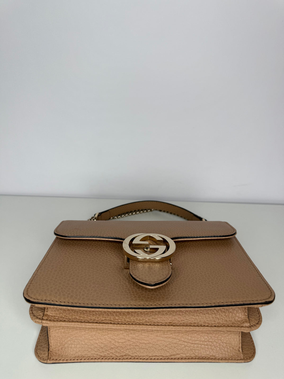 Gucci Dollar Calfskin Small Interlocking G Shoulder Bag Beige
