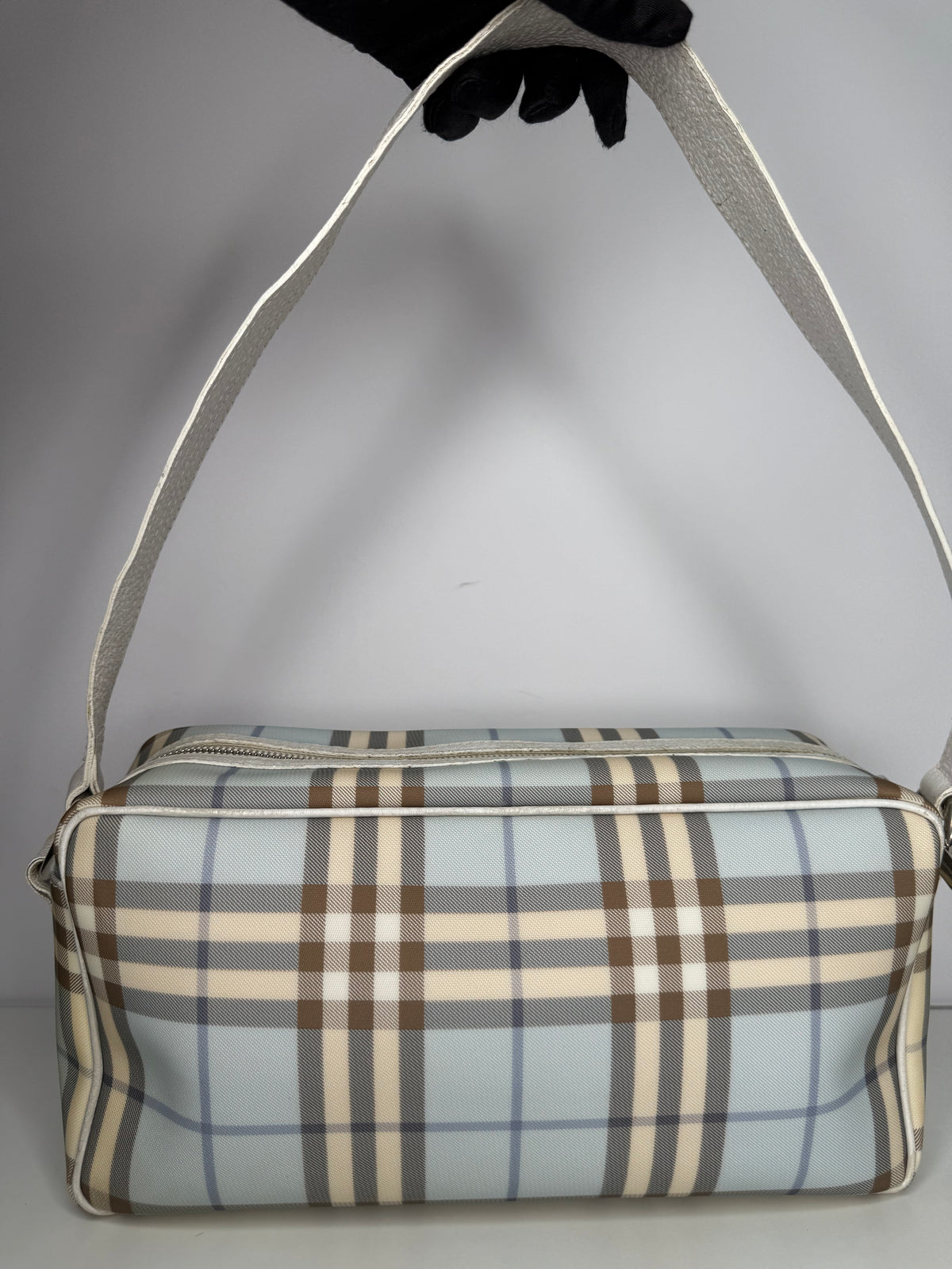Burberry White/Blue Haymarket Check Shoulder Bag