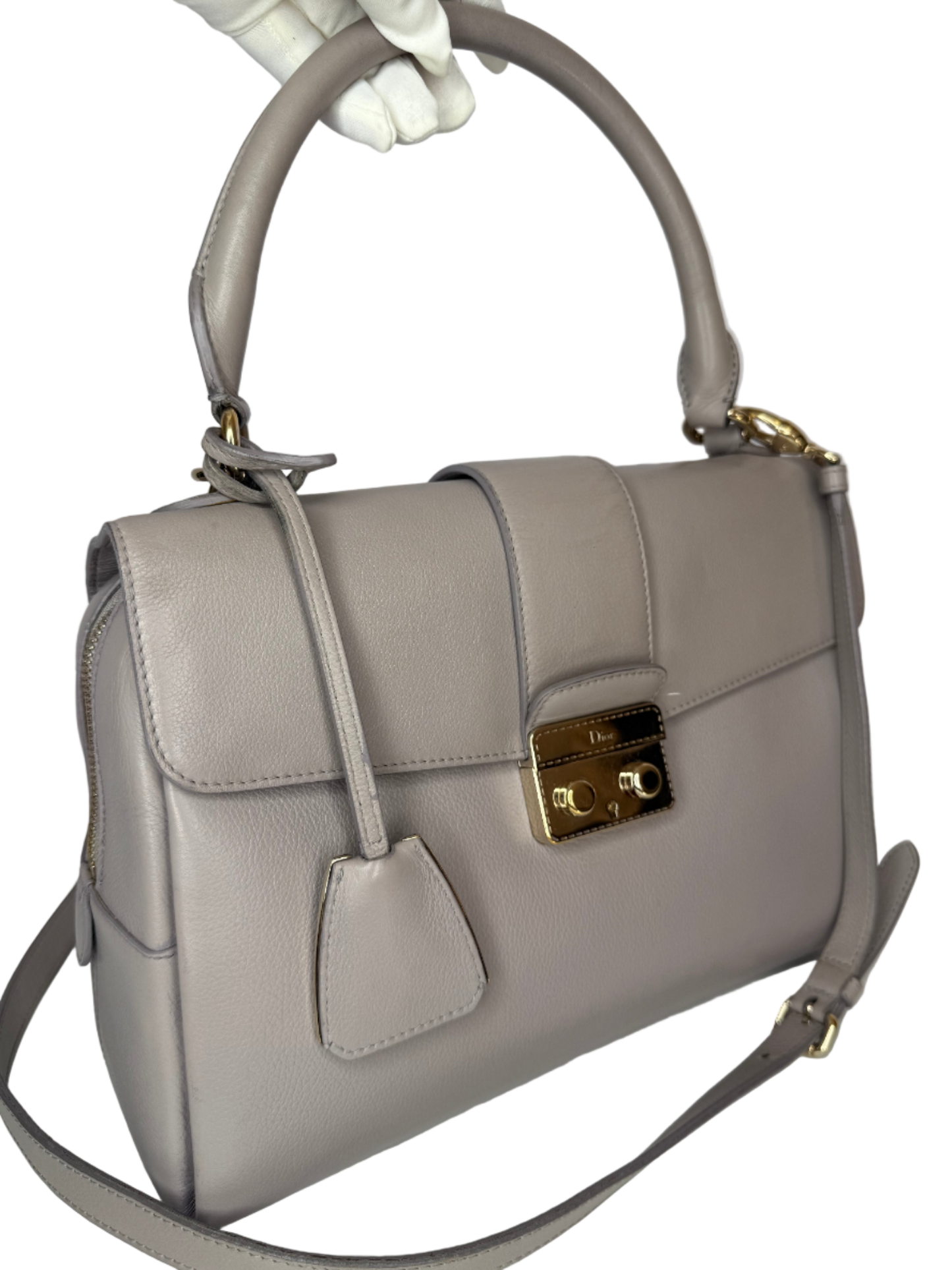 Christian Dior Grey Leather New Lock Top Handle Bag