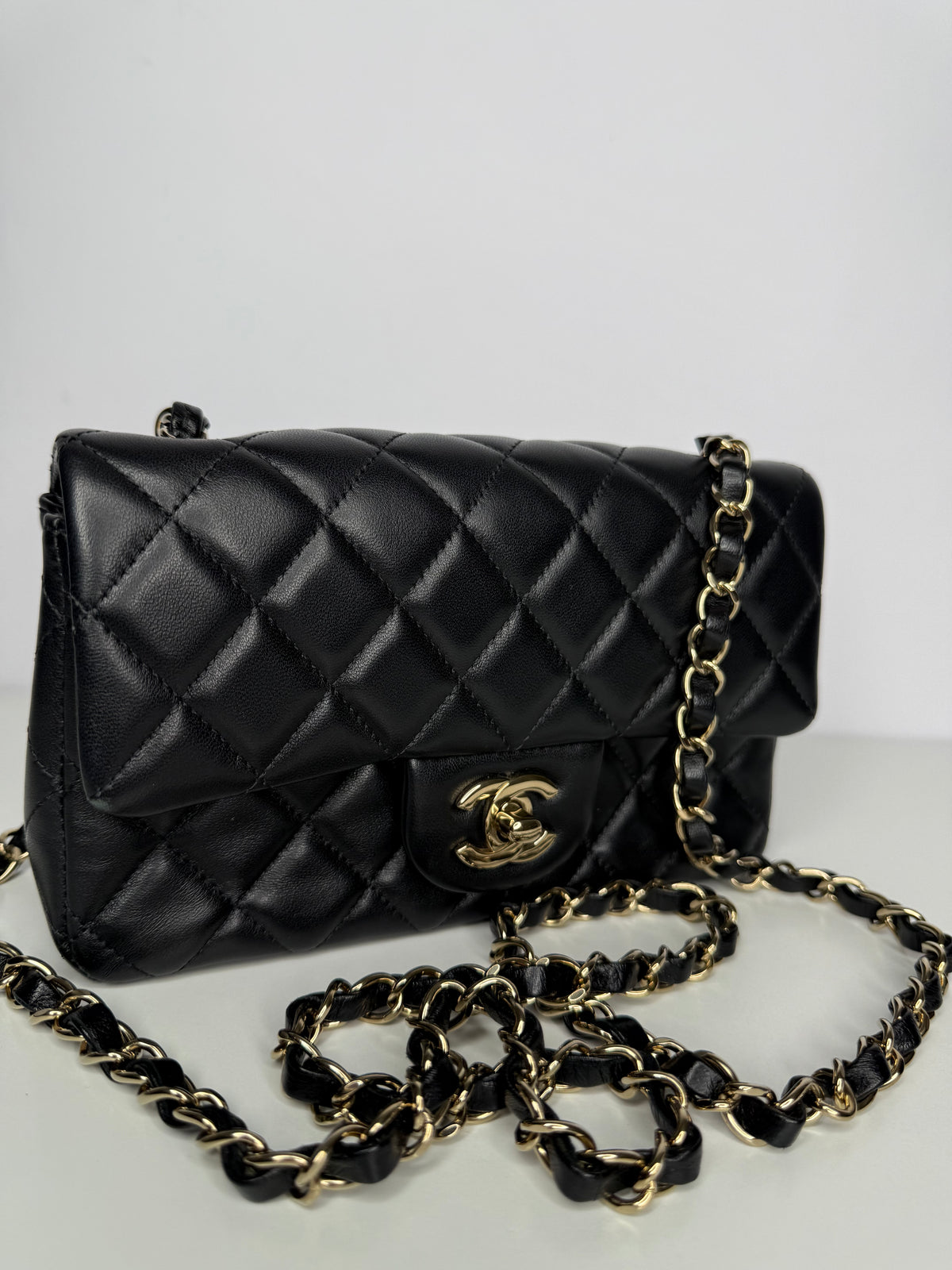 Chanel Classic Mini Rectangular in Black Lambskin Gold Hardware