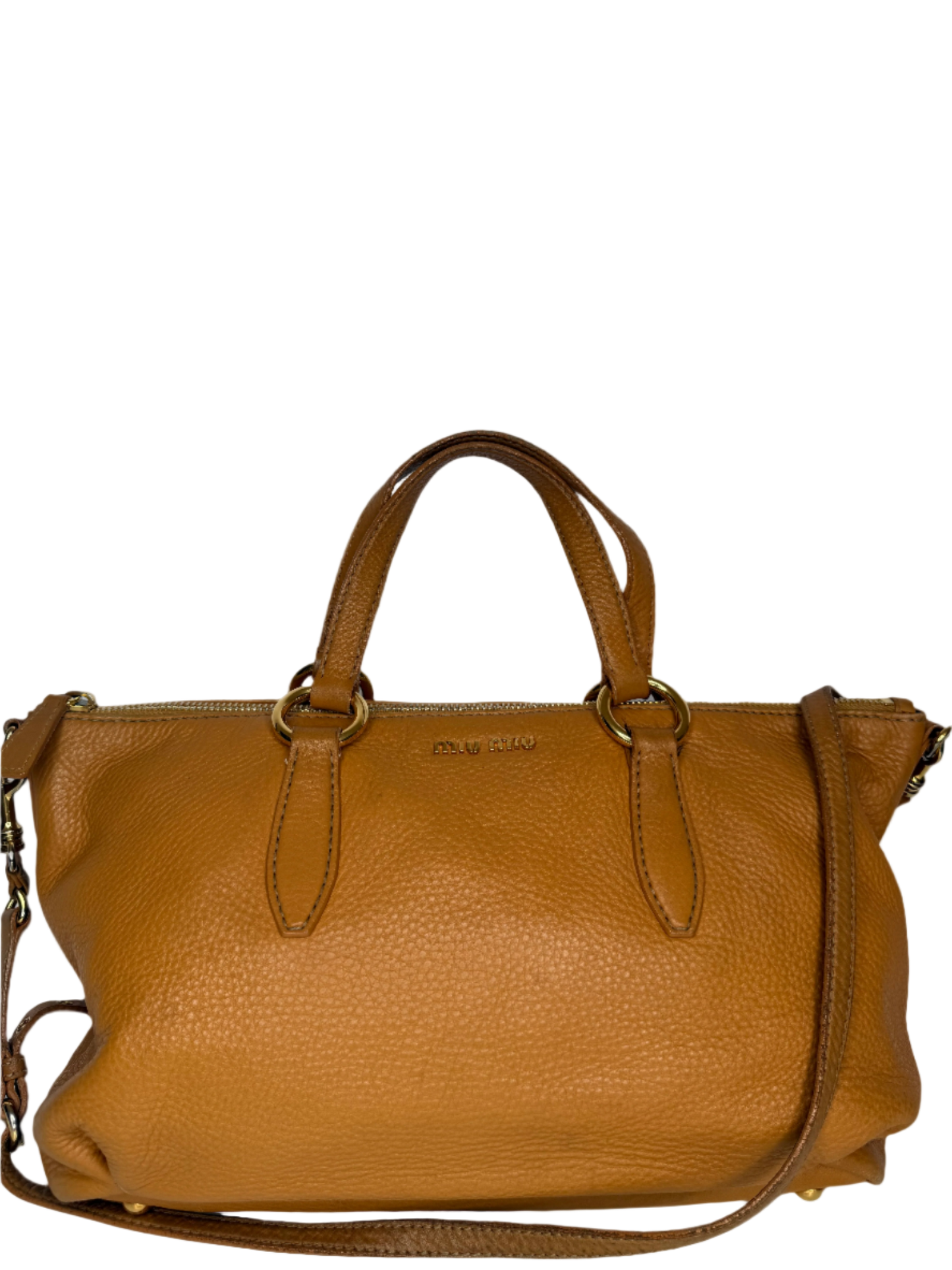 Miu Miu Camel Vitello Caribu Leather East/West Bag