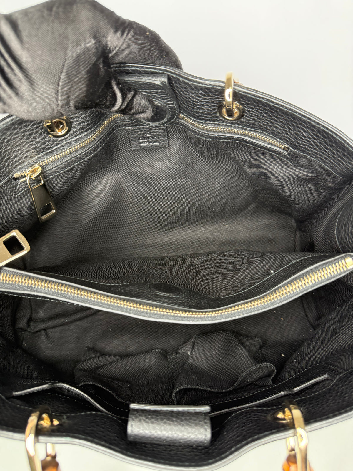 Gucci Black Pebbled Leather Bamboo Top Handle Medium Tote Bag
