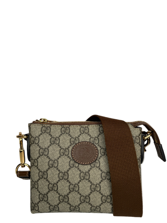 Gucci GG Coated Canvas Interlocking G Patch Wristlet Mini Messenger Bag