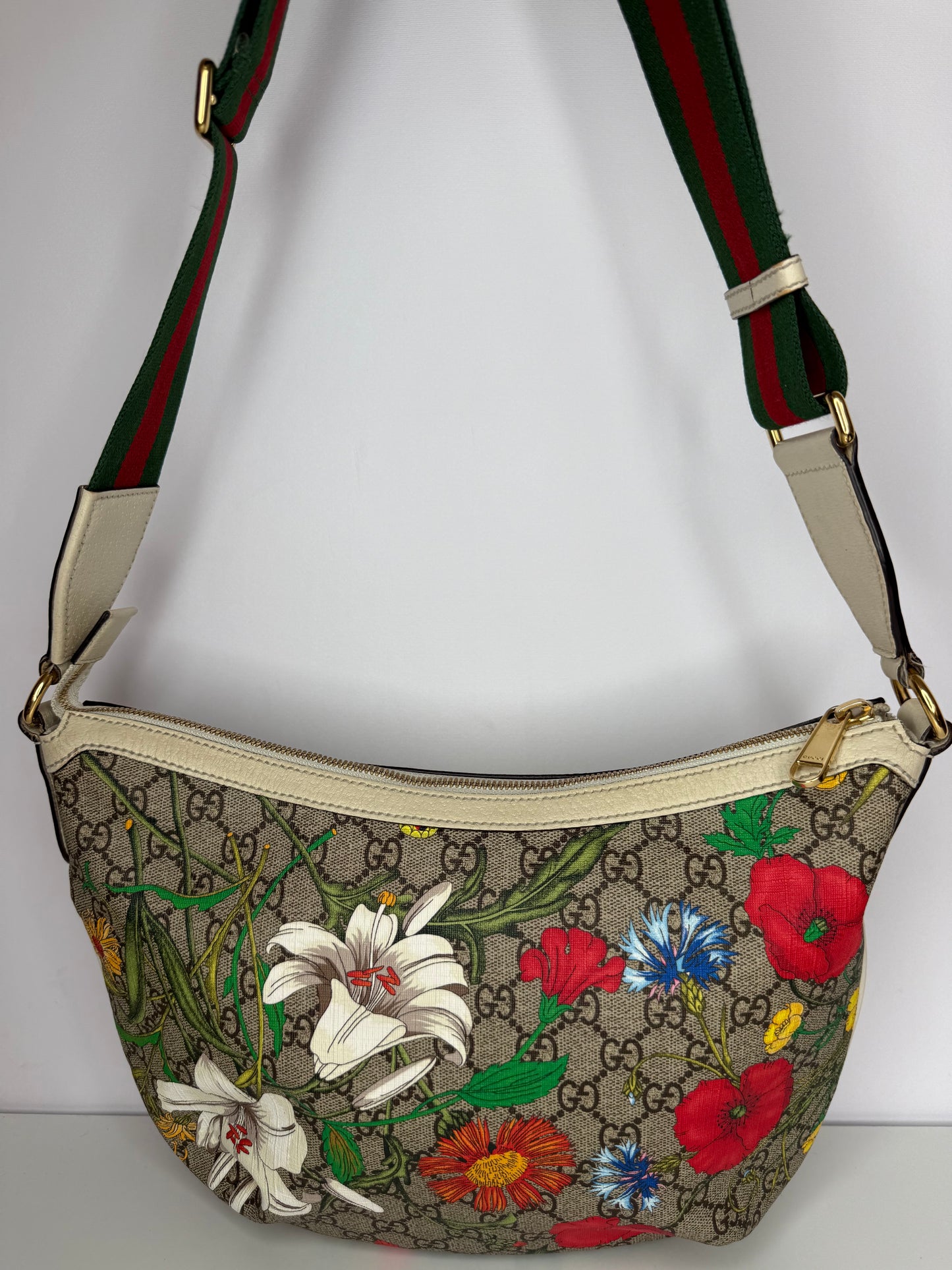 Gucci Ophidia Half Moon Hobo Flora GG Coated Canvas Small