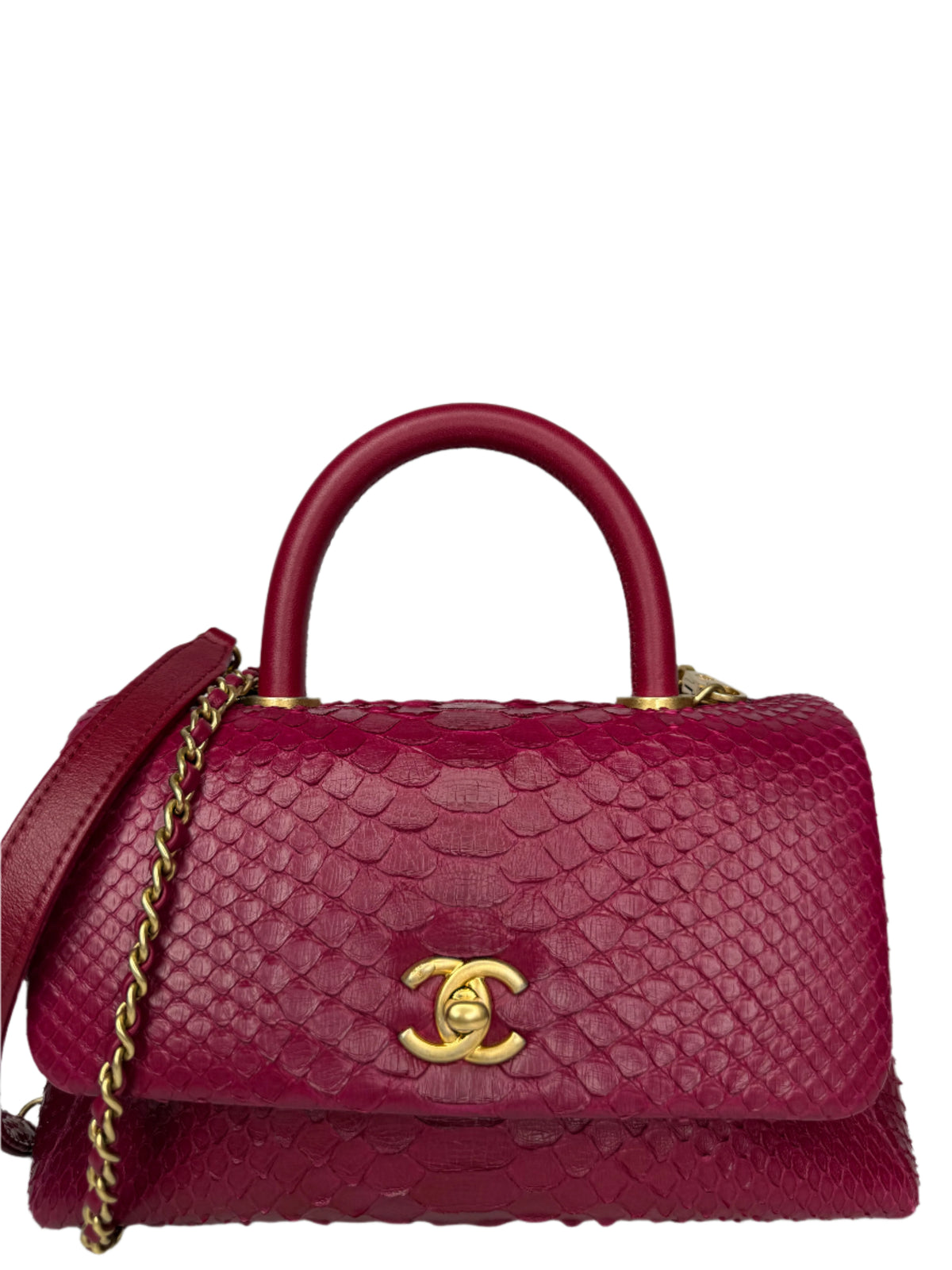 Chanel Small Fuchsia Python Coco Top Handle Bag