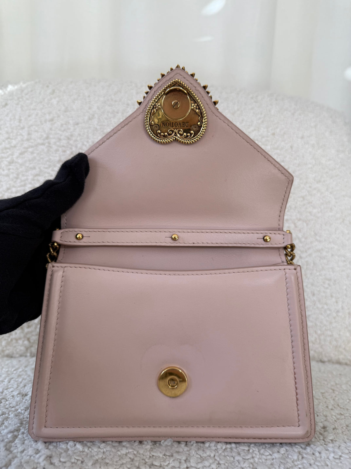 Dolce Gabbana Small Smooth Calfskin Devotion Bag Cream