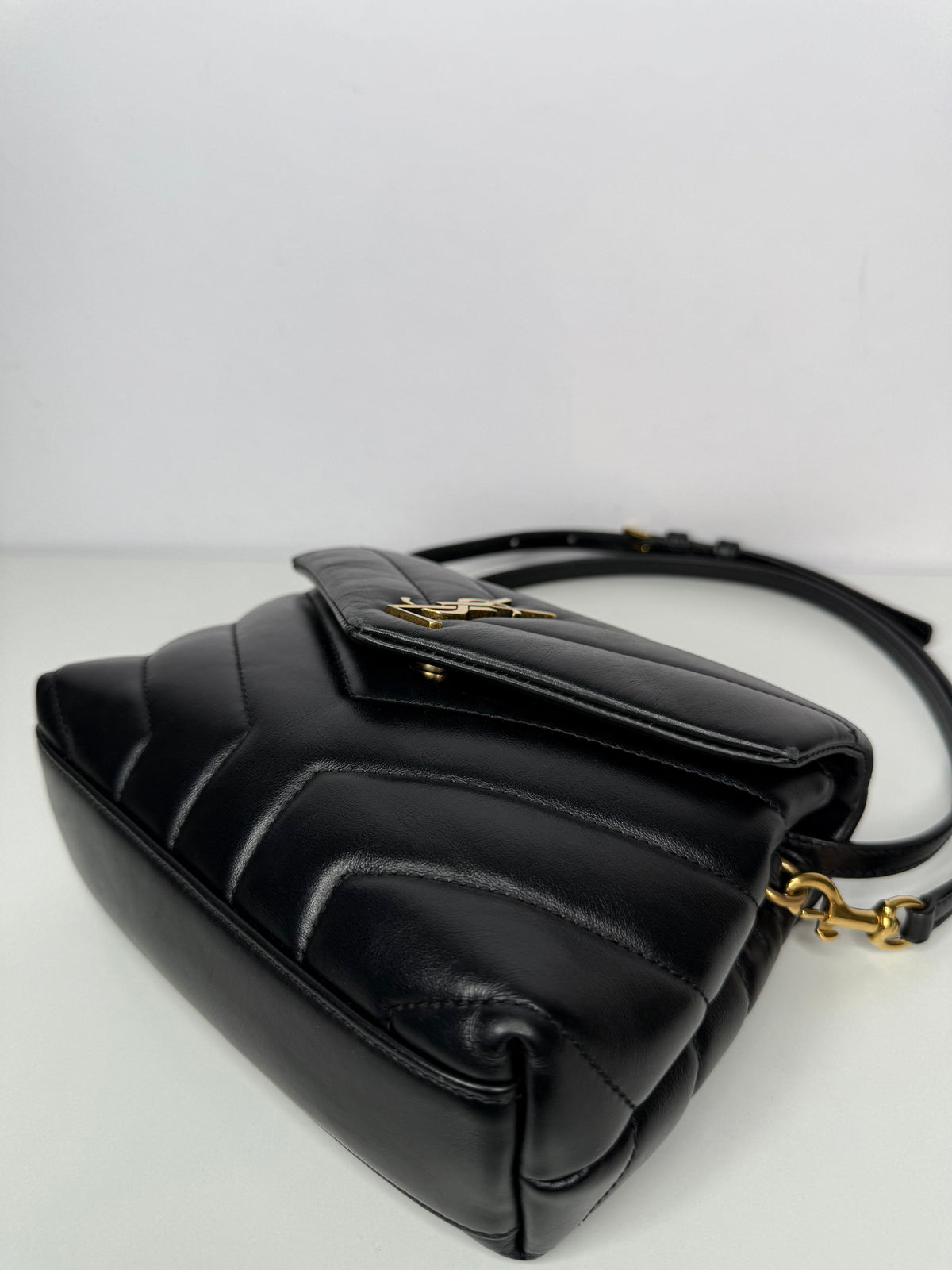 Saint Laurent Calfskin Quilted Monogram Toy Loulou Crossbody Bag Black