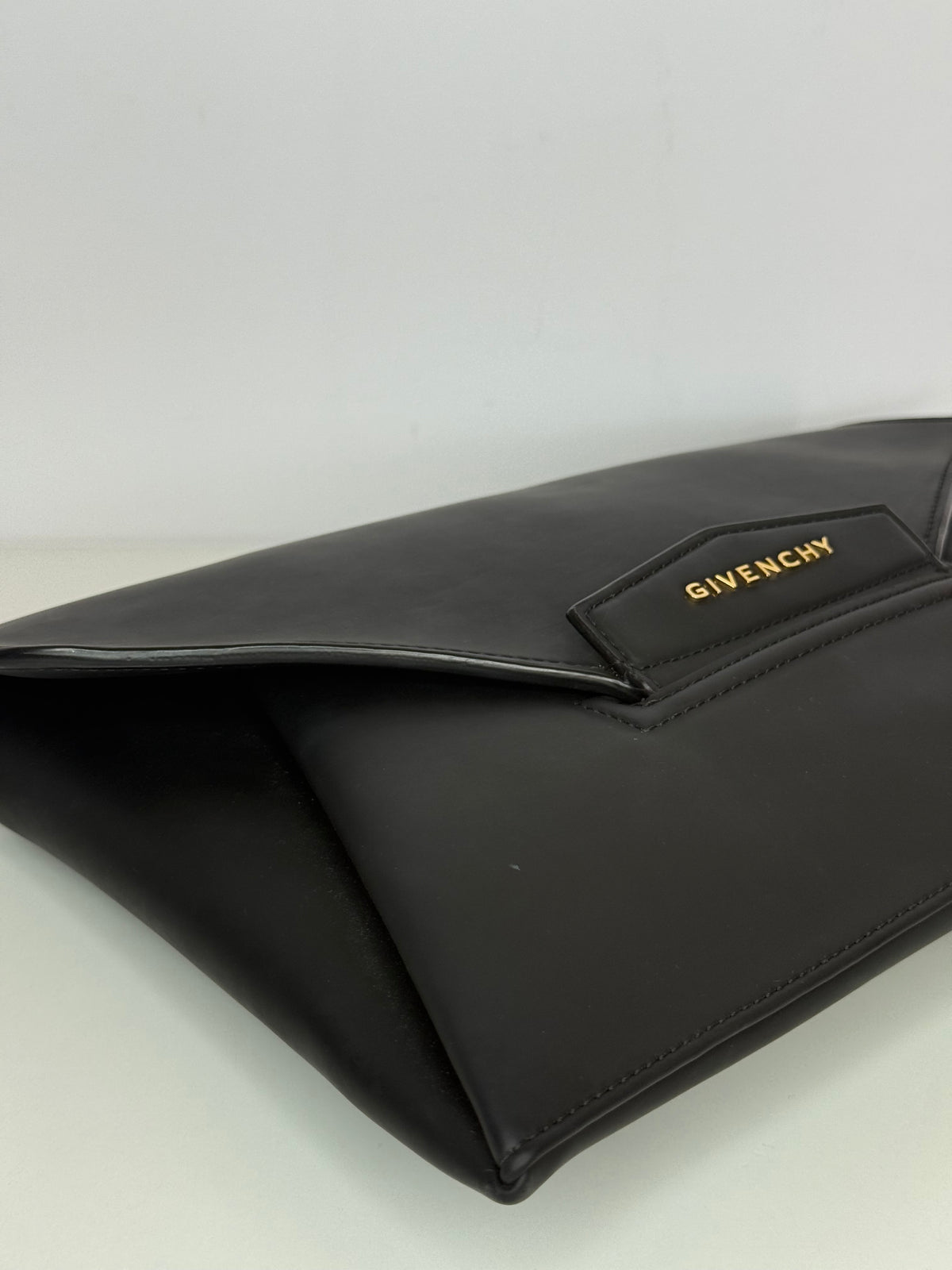 Givenchy Rubber Effect Black Calfskin Leather Antigona Envelope Clutch