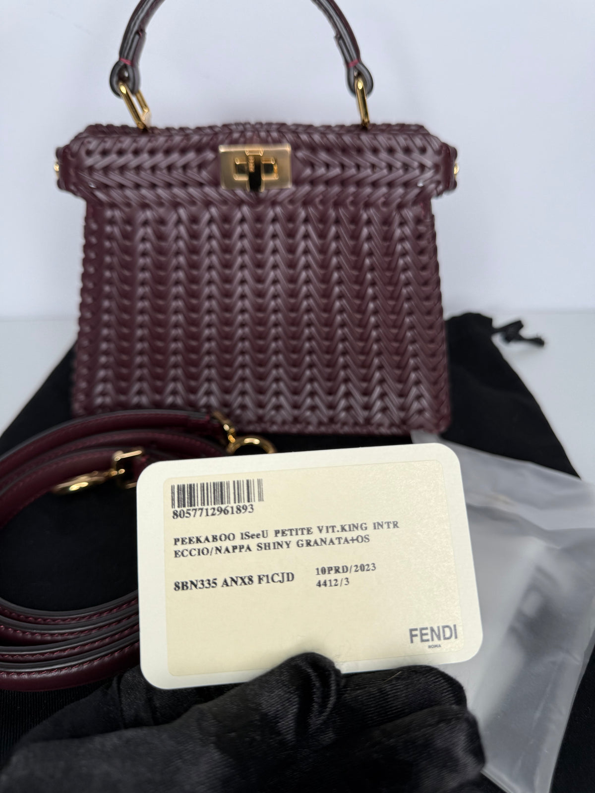 Fendi Peekaboo ISeeU Petite Burgundy Interlace Leather Bag