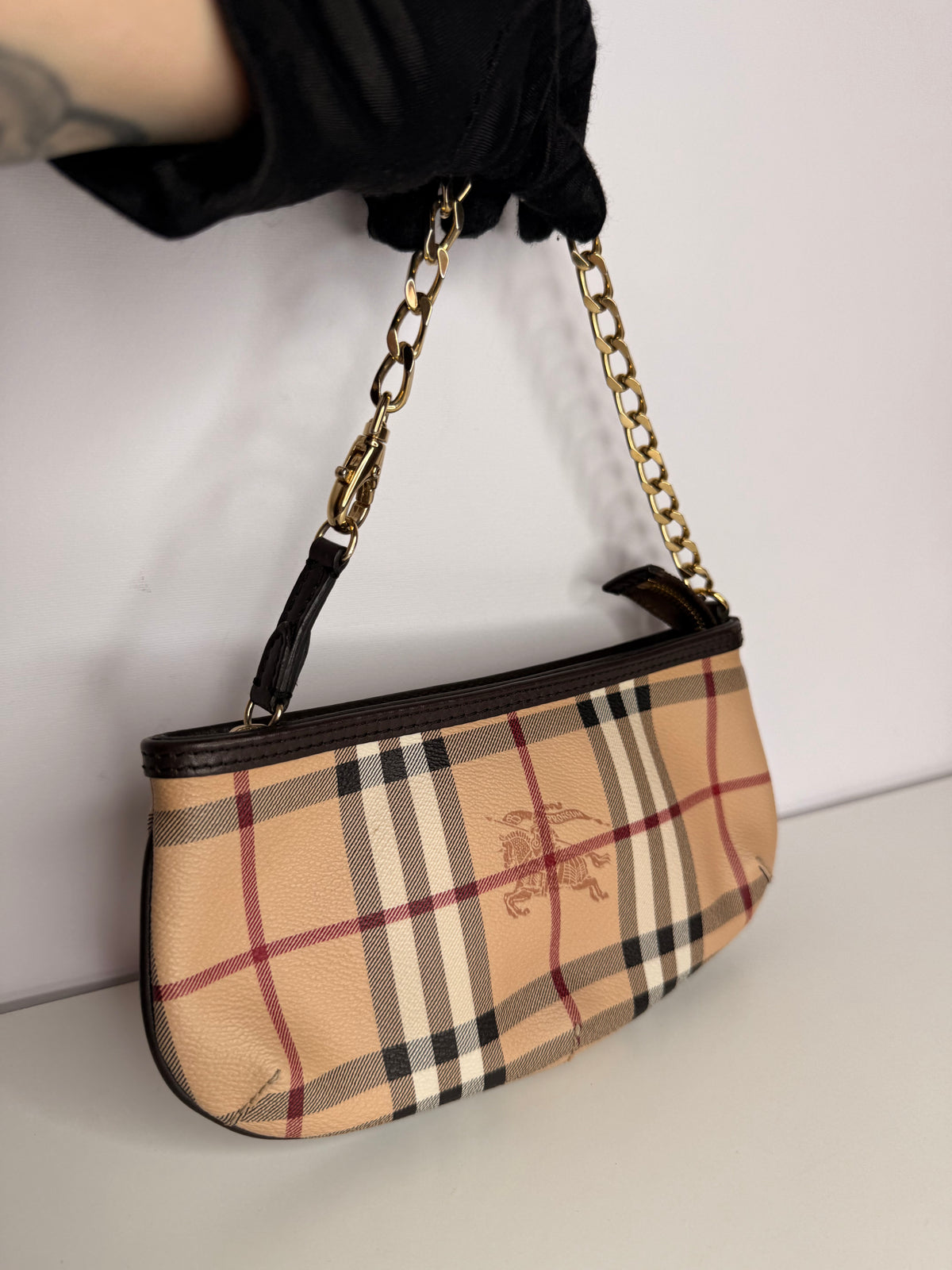 Burberry Anabel Pochette Chocolate Haymarket Check Coated Canvas