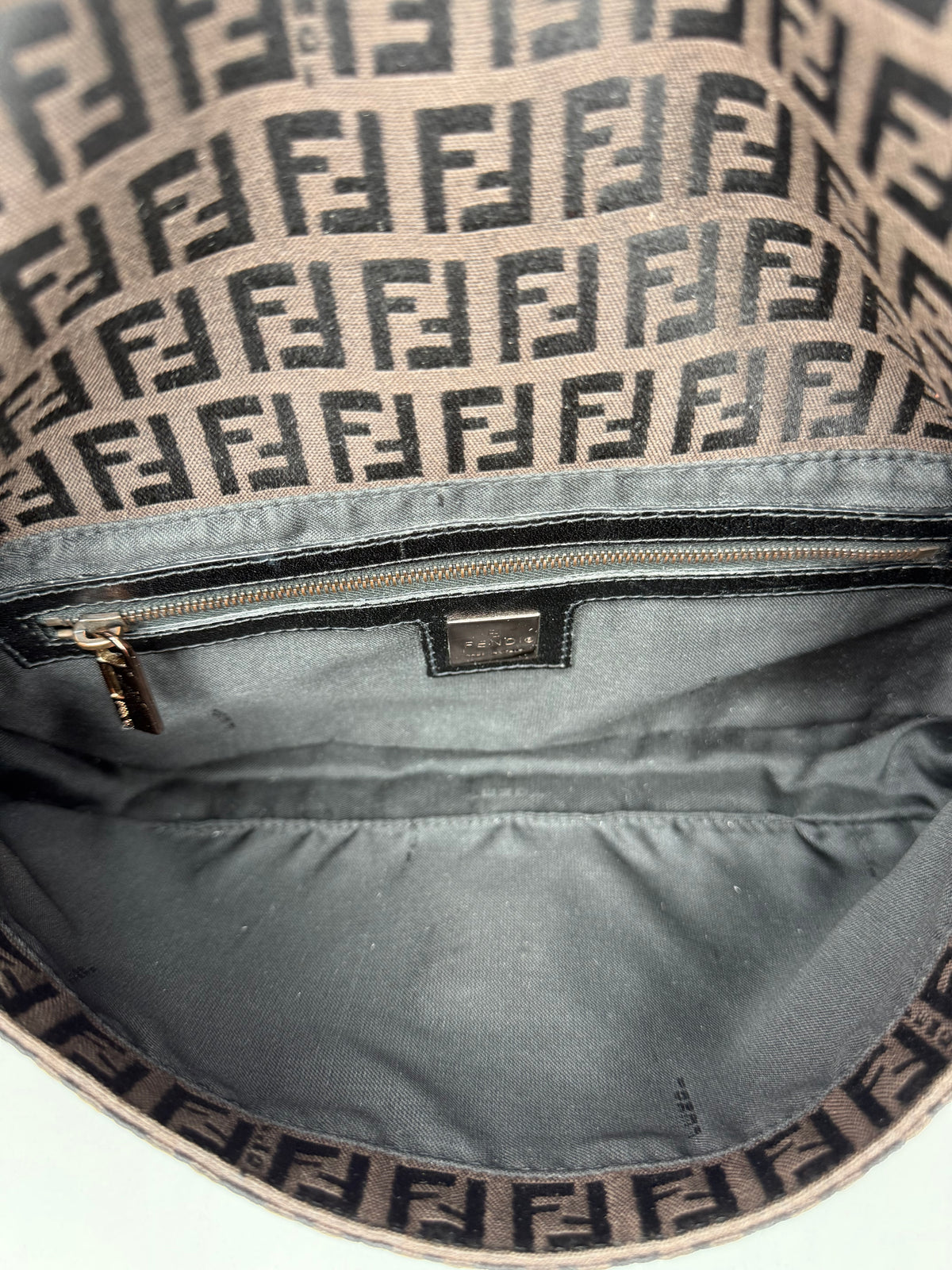 Fendi Zucchino Canvas Baguette Shoulder Bag