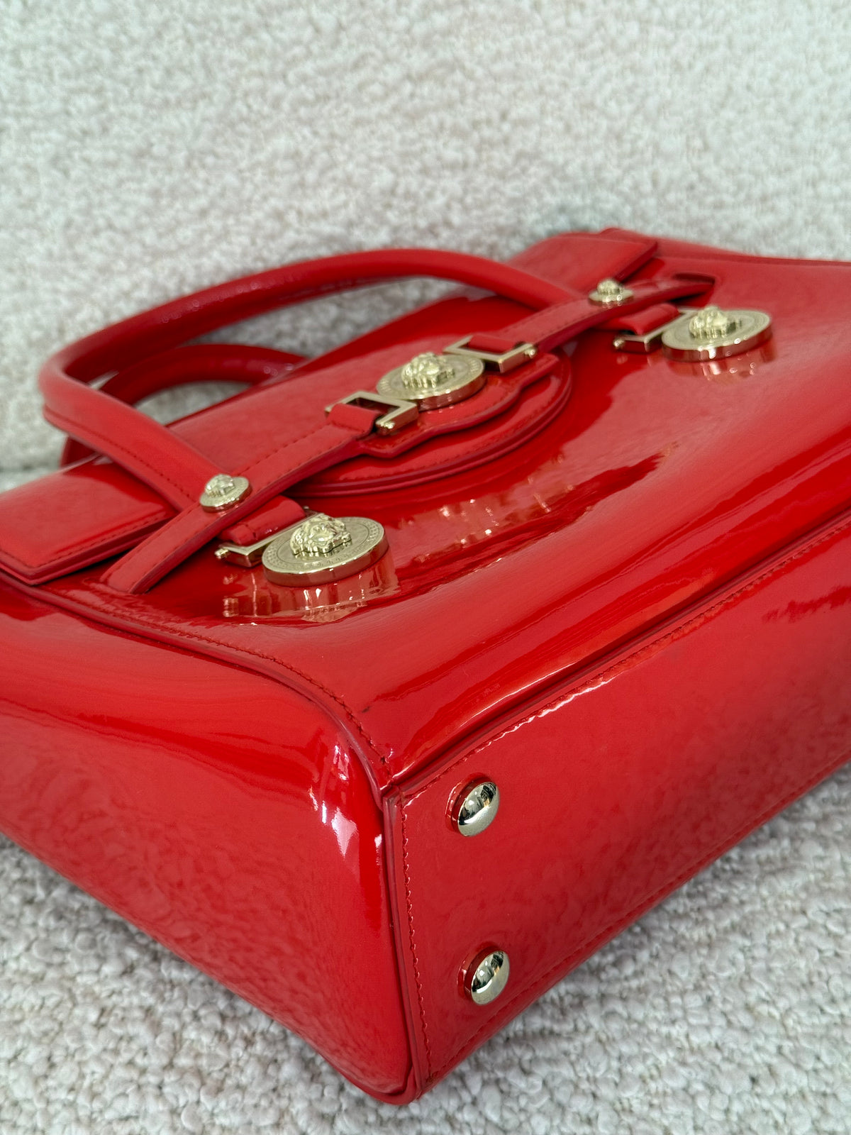 Versace Medusa Medallion Signature Red Patent Leather Hand Bag
