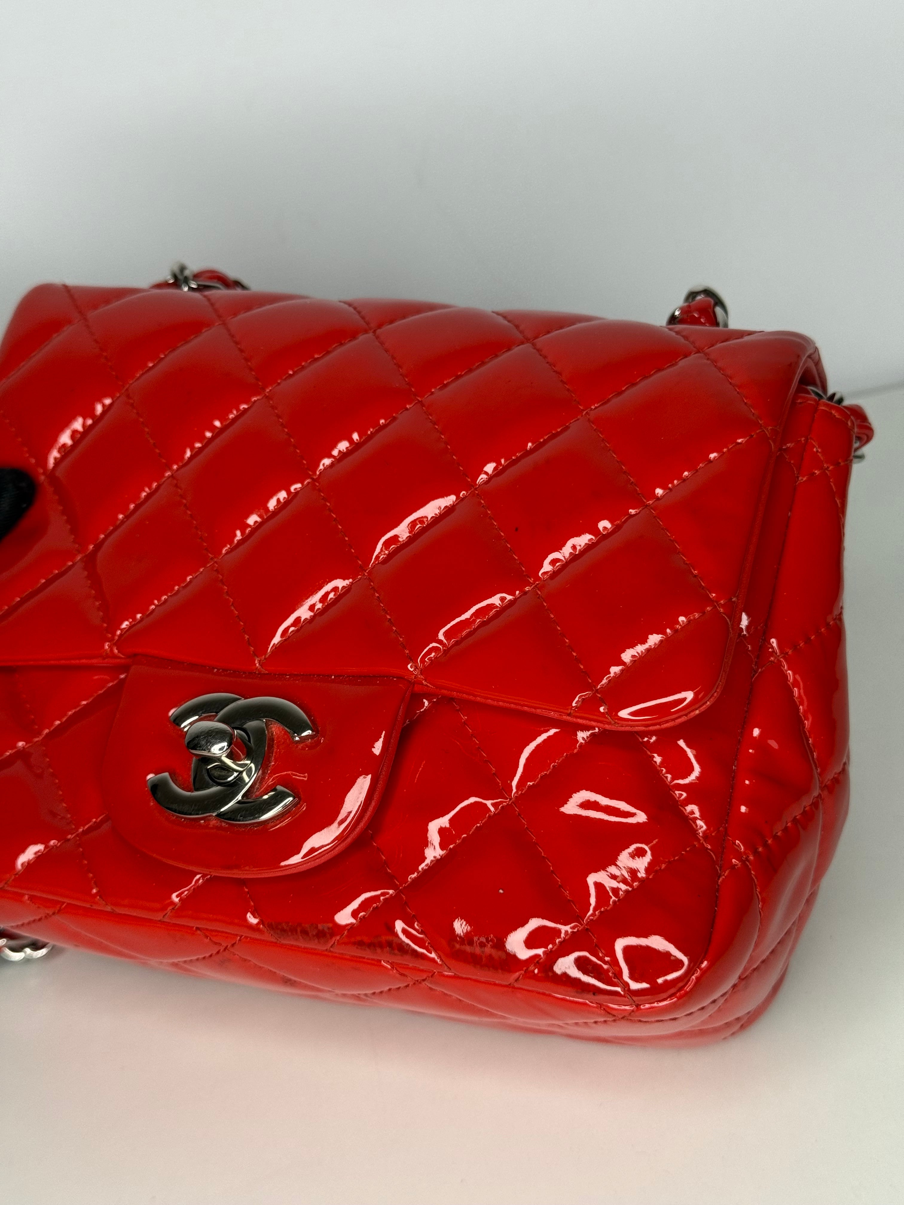 Chanel Classic Mini Flap Red Quilted Patent Leather