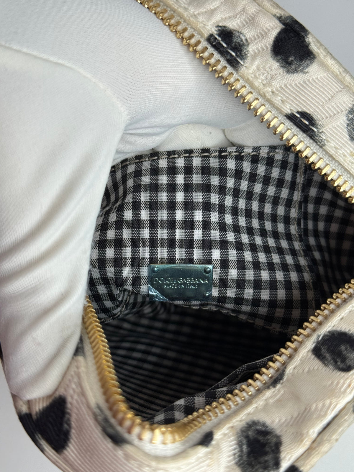 Dolce Gabbana Black/White Polka Dot Fabric Brocade Round Glam Crossbody Bag