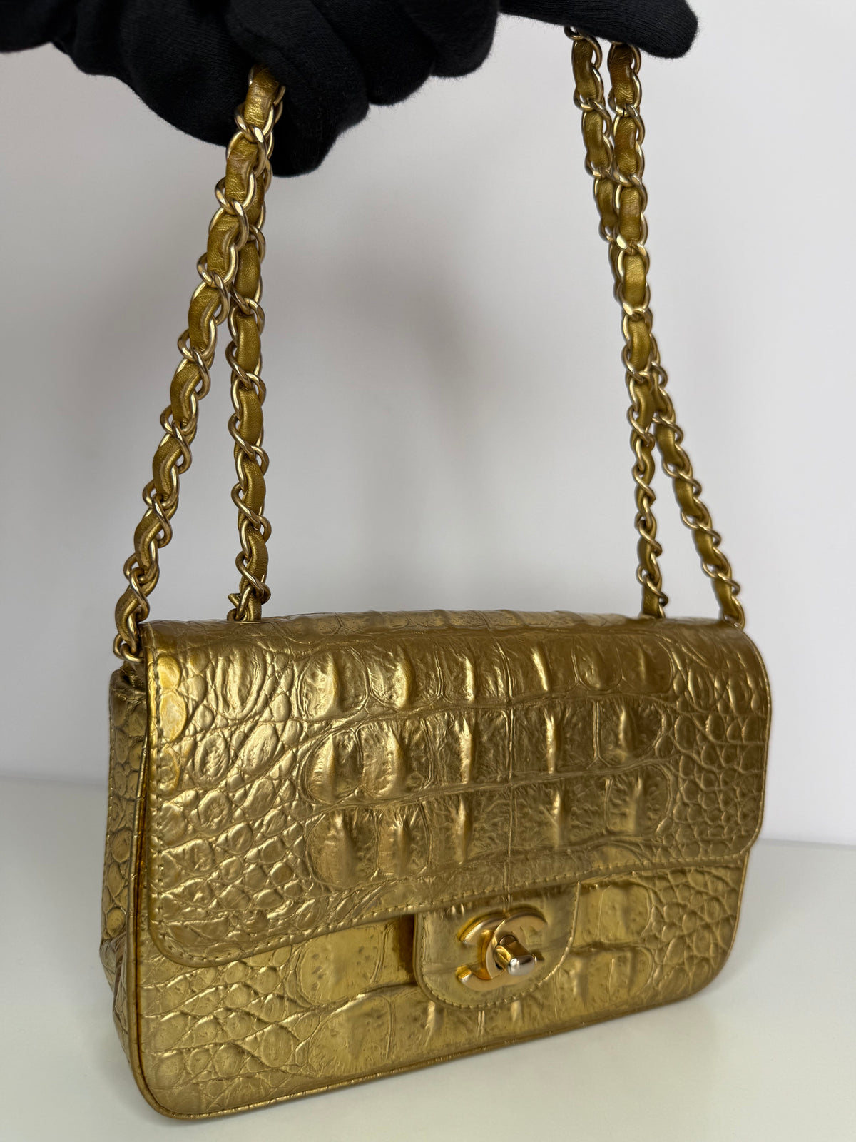 Chanel Classic Crocodile Embossed Metallic Calfskin Single Flap Bag