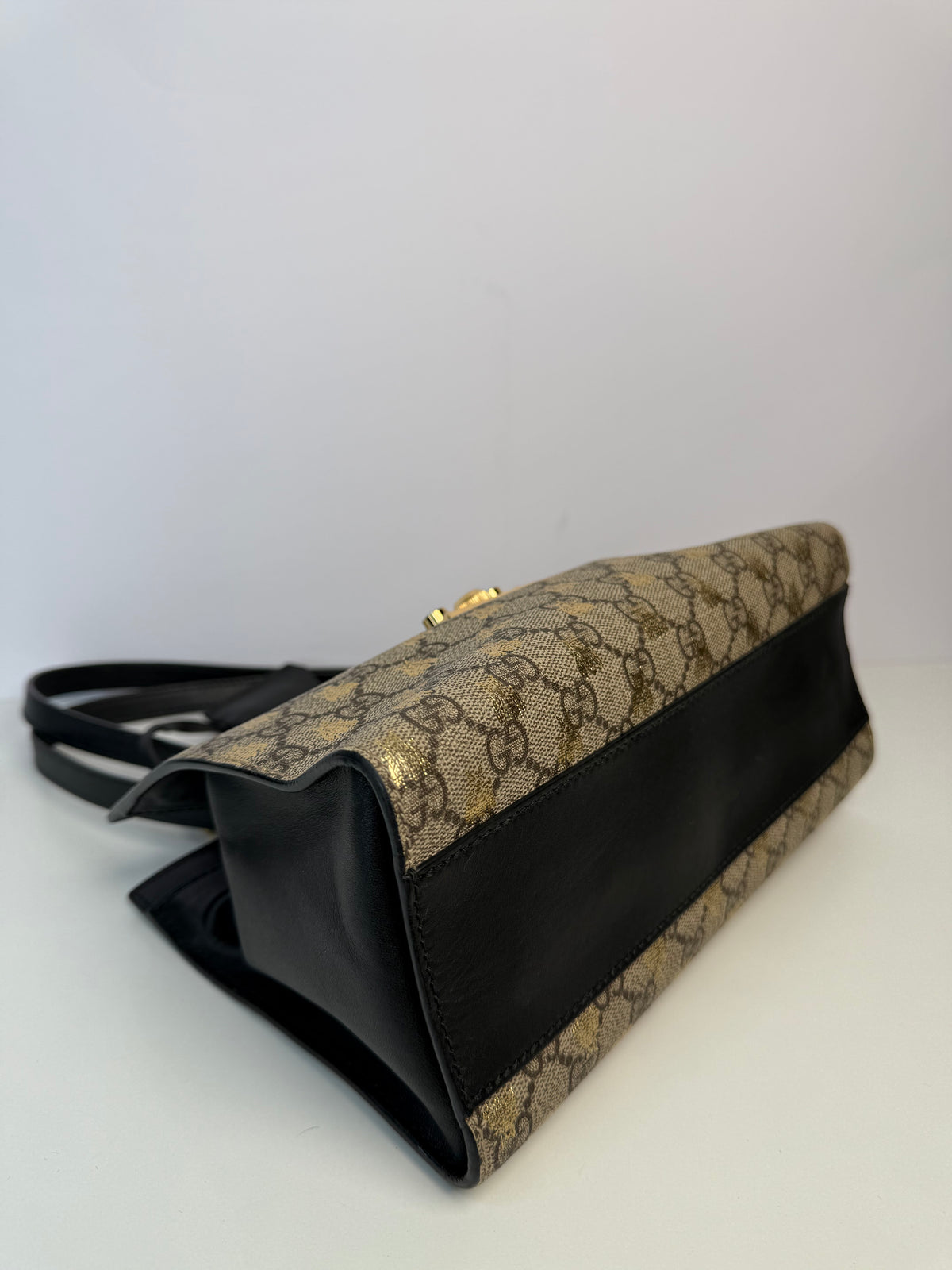 Gucci Neutral Padlock GG Supreme Canvas With Gold Bees Print