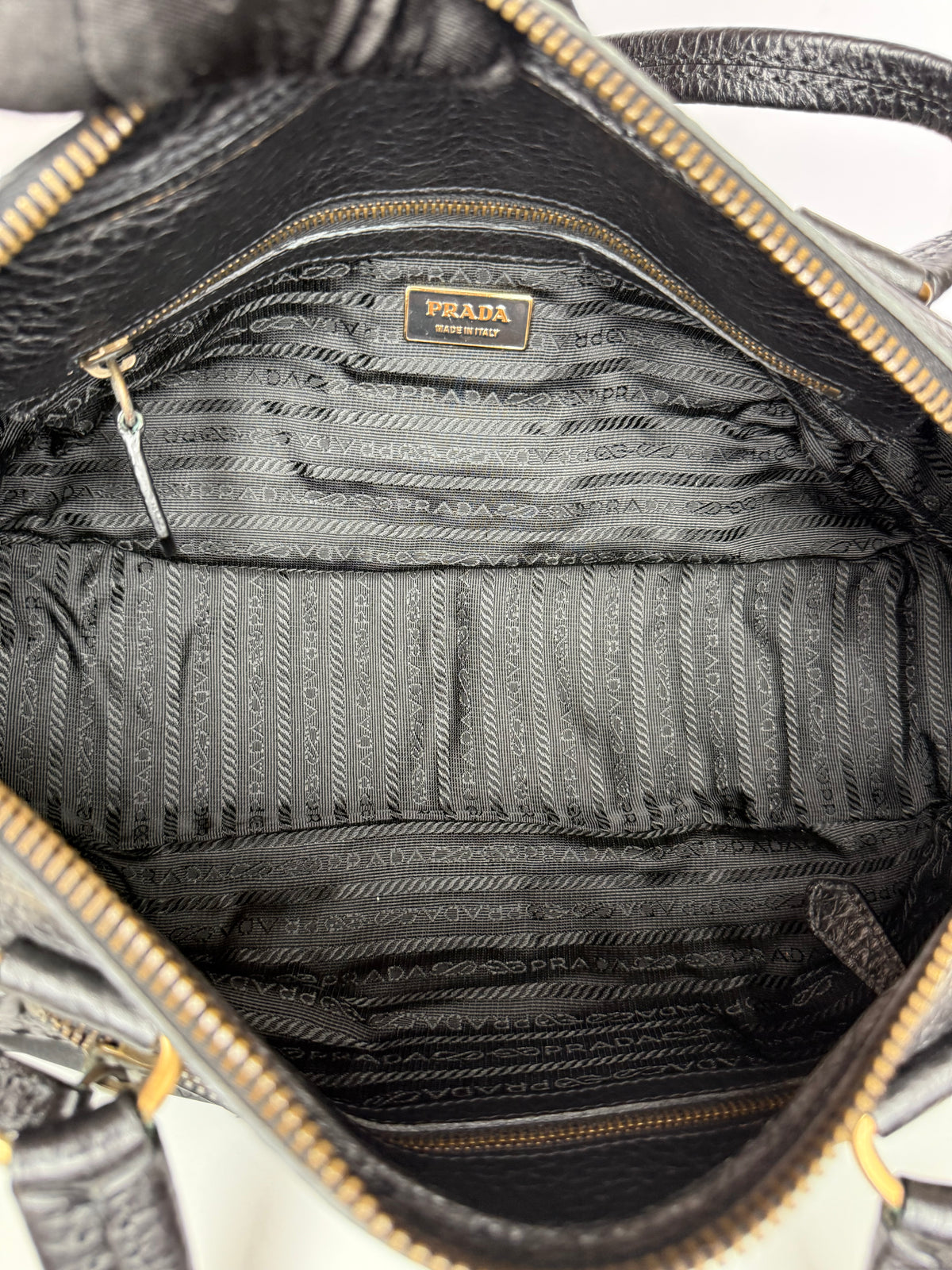 Prada Black Tessuto Nylon Bowler Bag with Vitello Leather Trim