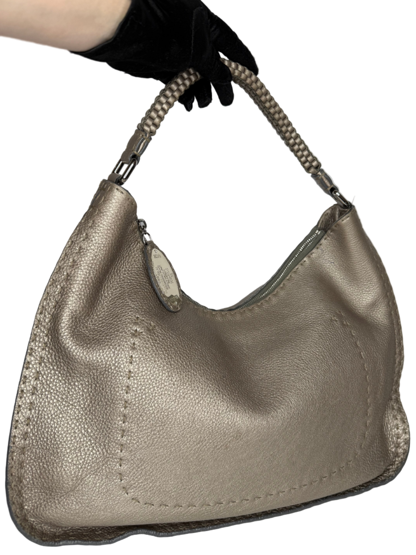 Fendi Pewter Selleria Textured Hobo Bag