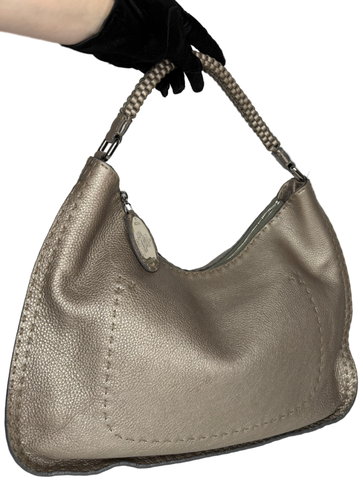 Fendi Pewter Selleria Textured Hobo Bag