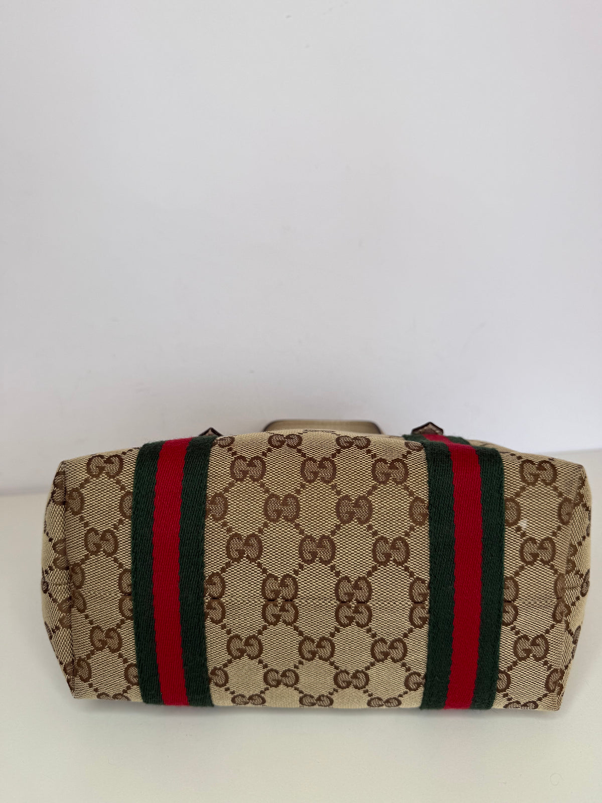 Gucci Beige/White GG Canvas and Leather Mini Jolicoeur Web Tote