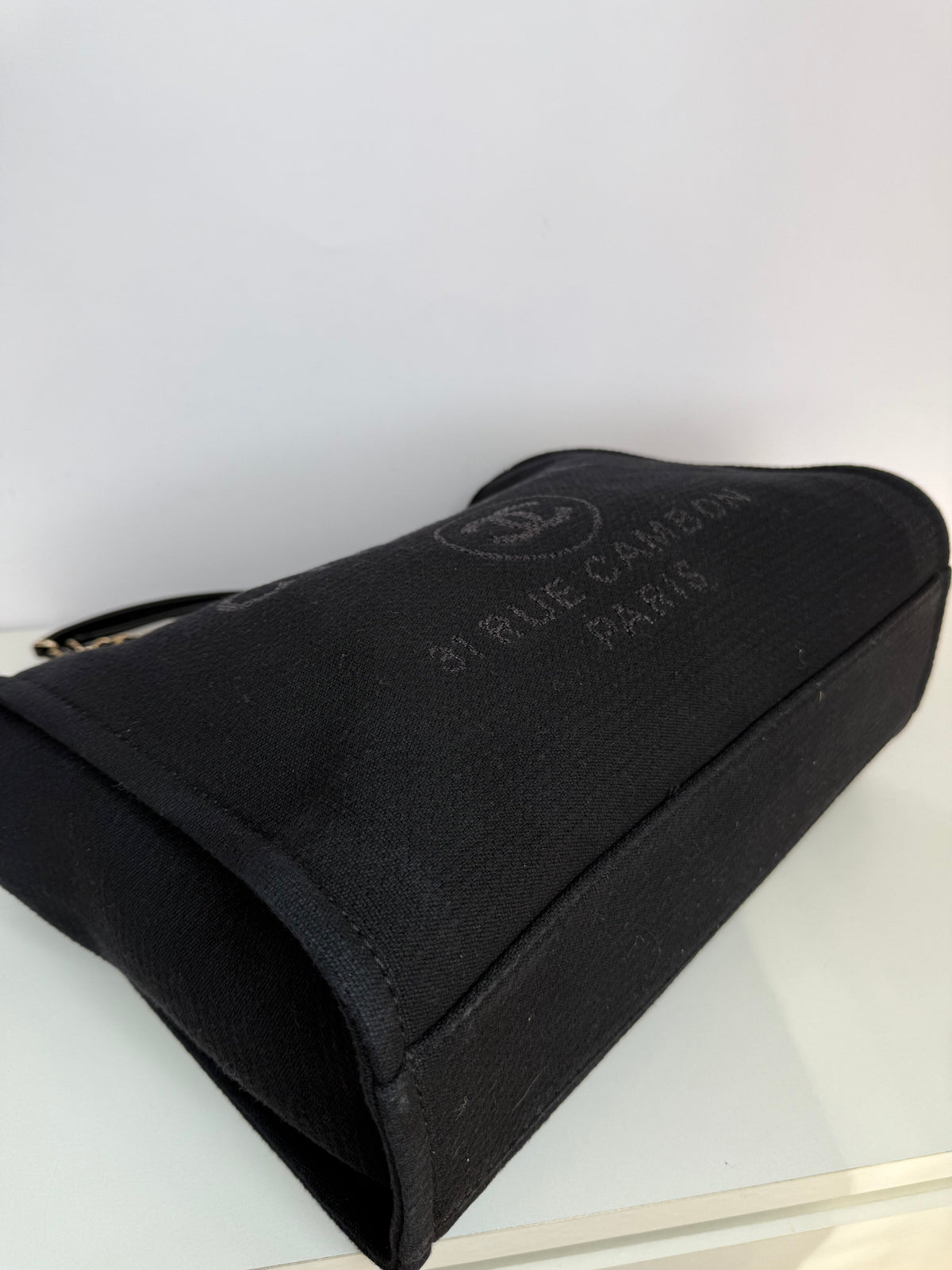 Chanel Deauville Black Canvas Shopping Tote with Pouch