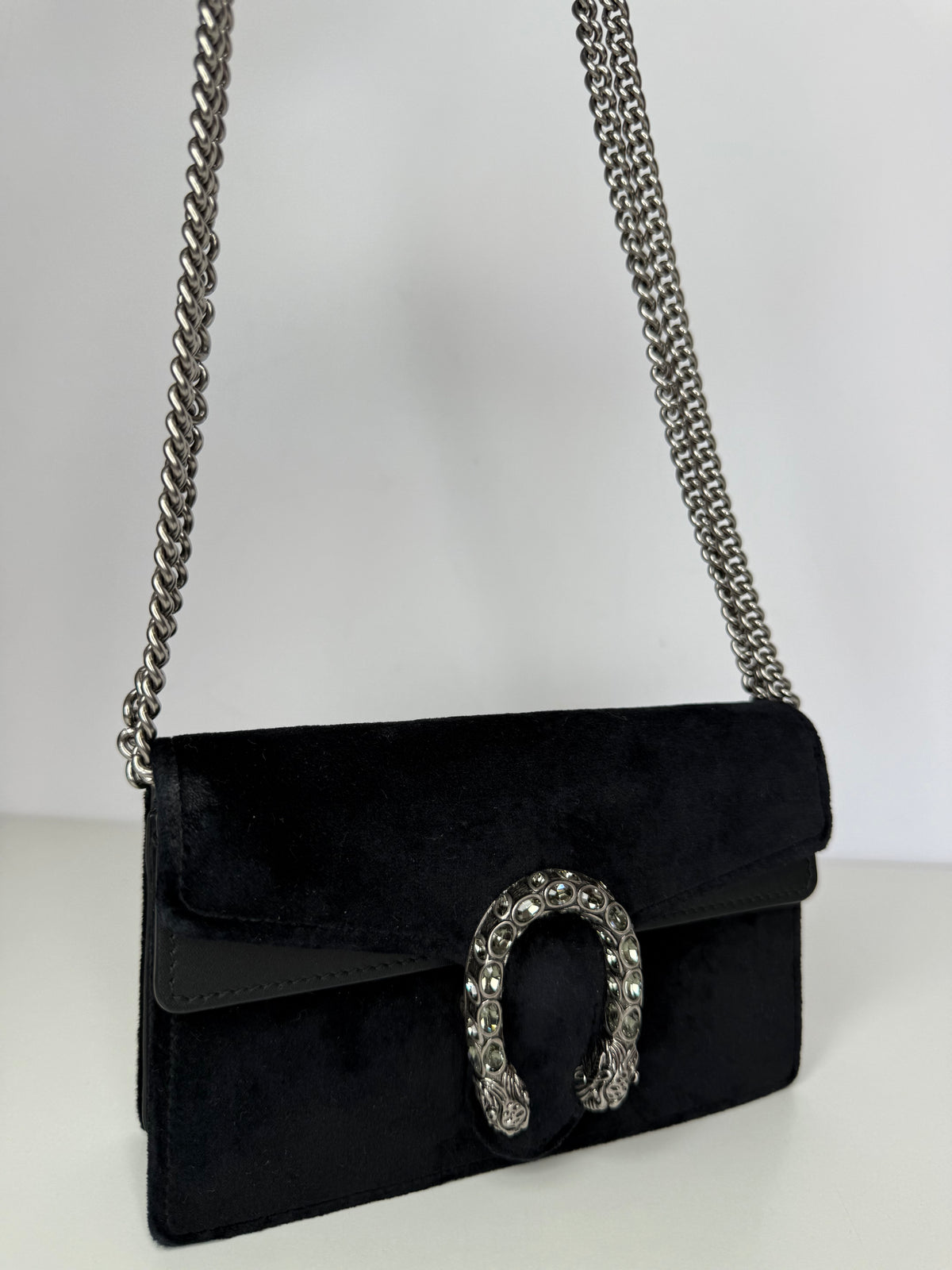 Gucci Black Velvet and Leather Super Mini Dionysus Crossbody Bag