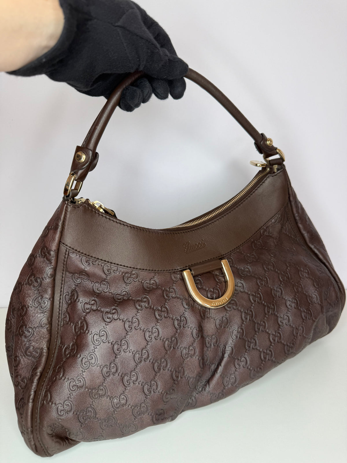 Gucci D Ring Guccissima Brown Leather Hobo Bag
