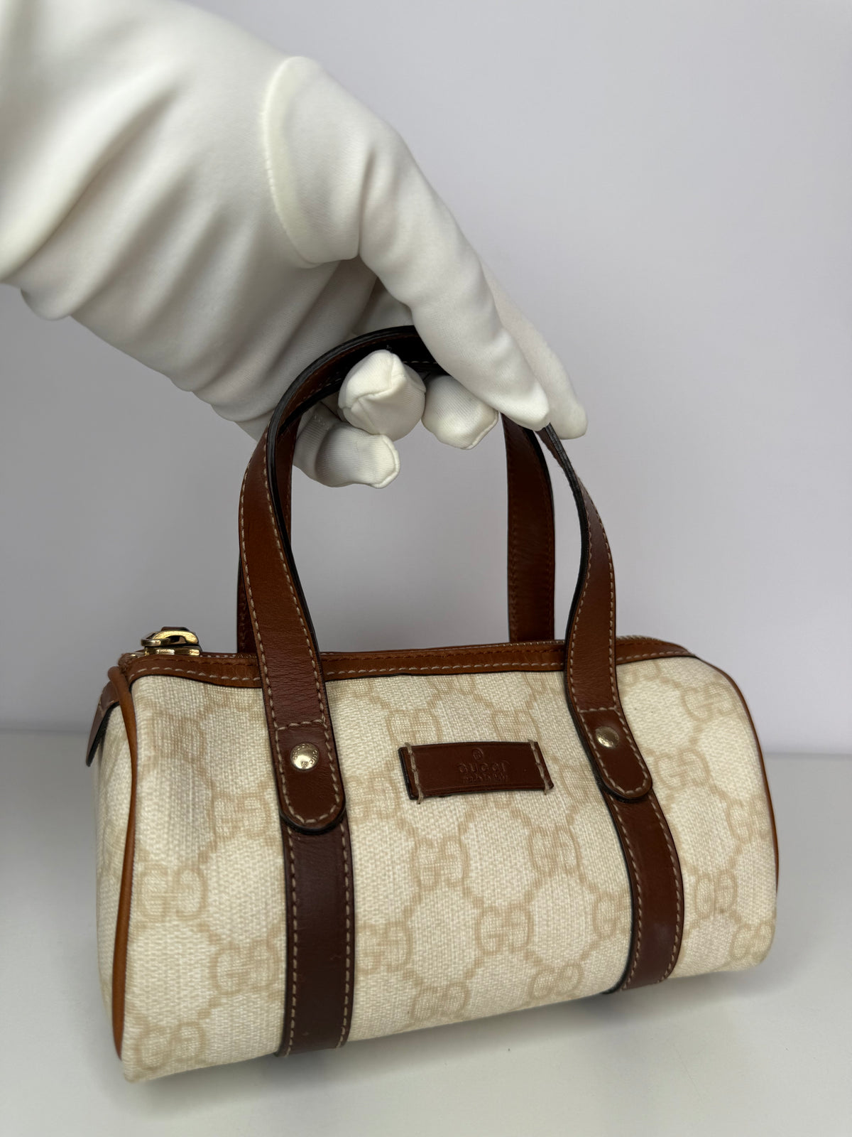 Gucci White GG Coated Canvas Mini Joy Boston Bag