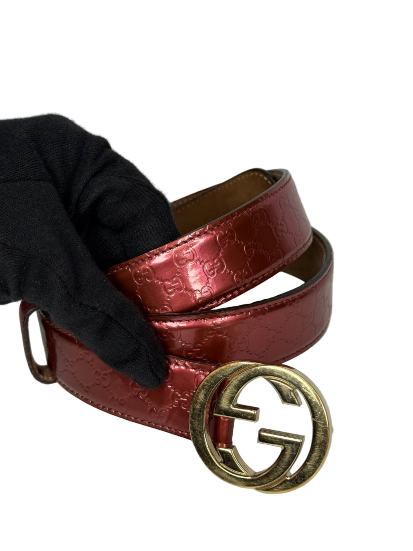 Gucci Guccissima Patent Leather Interlocking G Buckle Belt