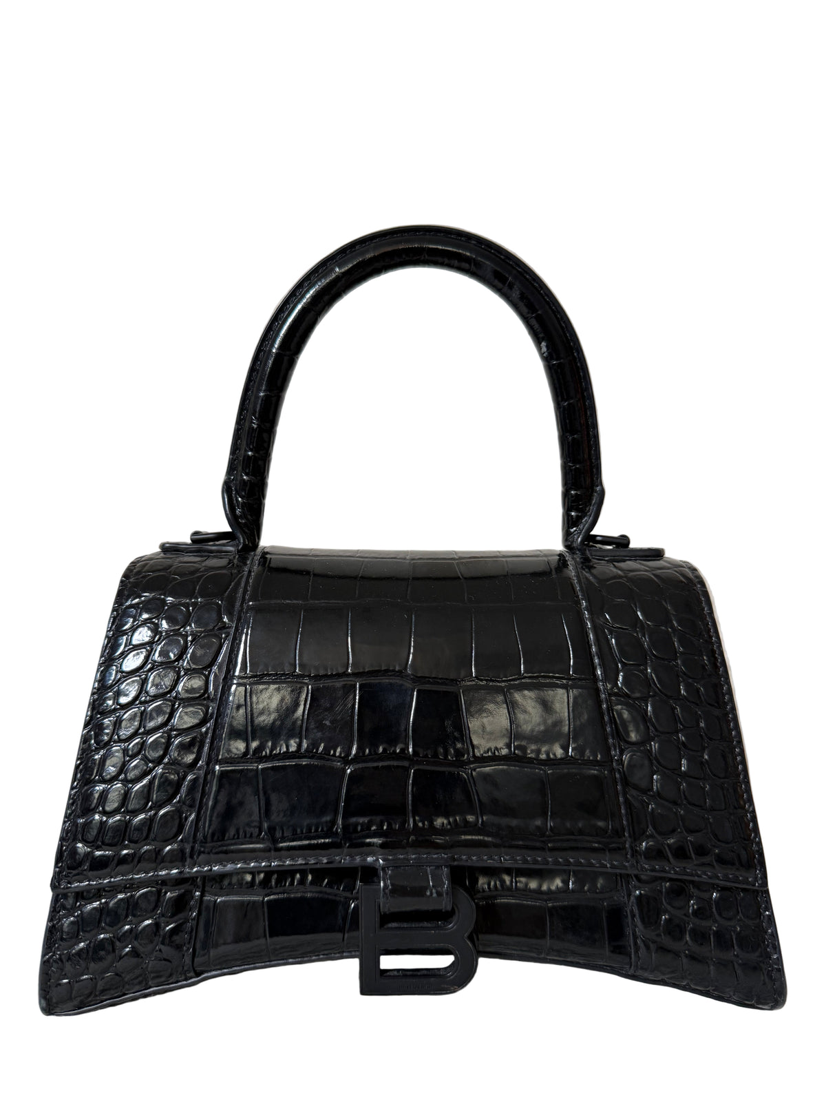 Balenciaga S Hourglass Croc Embossed Bag Black