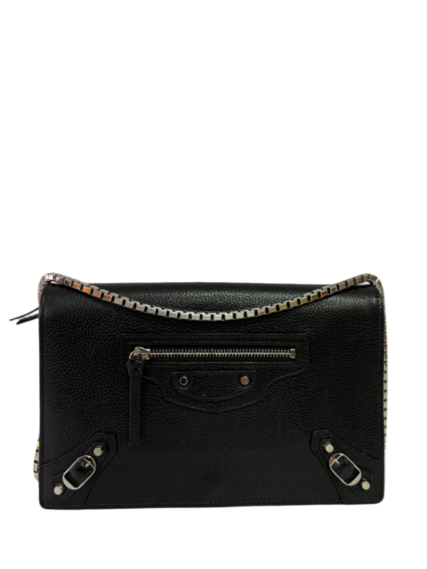 Balenciaga Grained Black Calfskin Silver Hardware Wallet on Chain