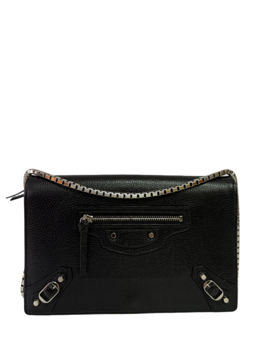 Balenciaga Grained Black Calfskin Silver Hardware Wallet on Chain