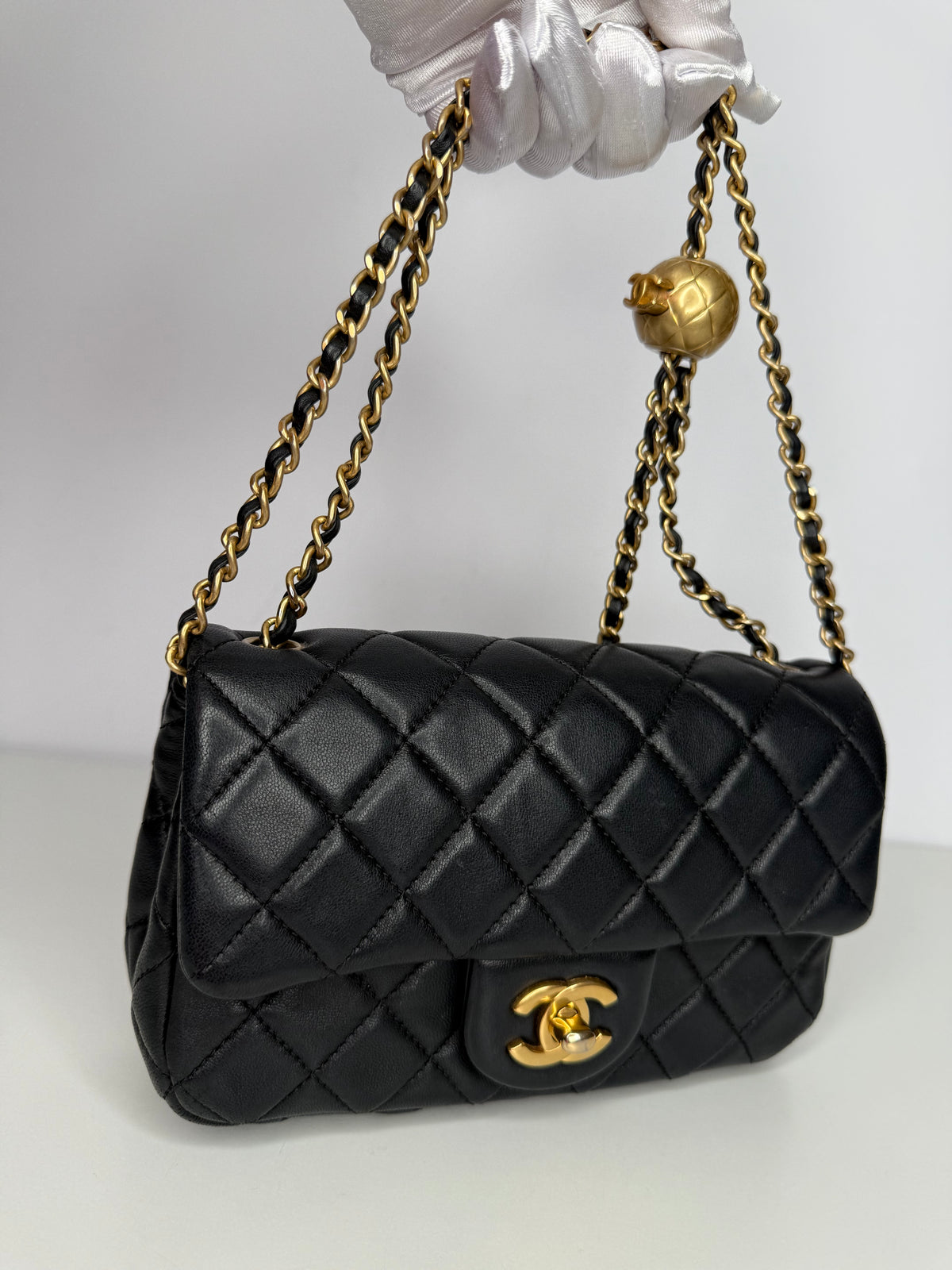 Chanel Mini Pearl Crush Square Flap in Black Quilted Lambskin