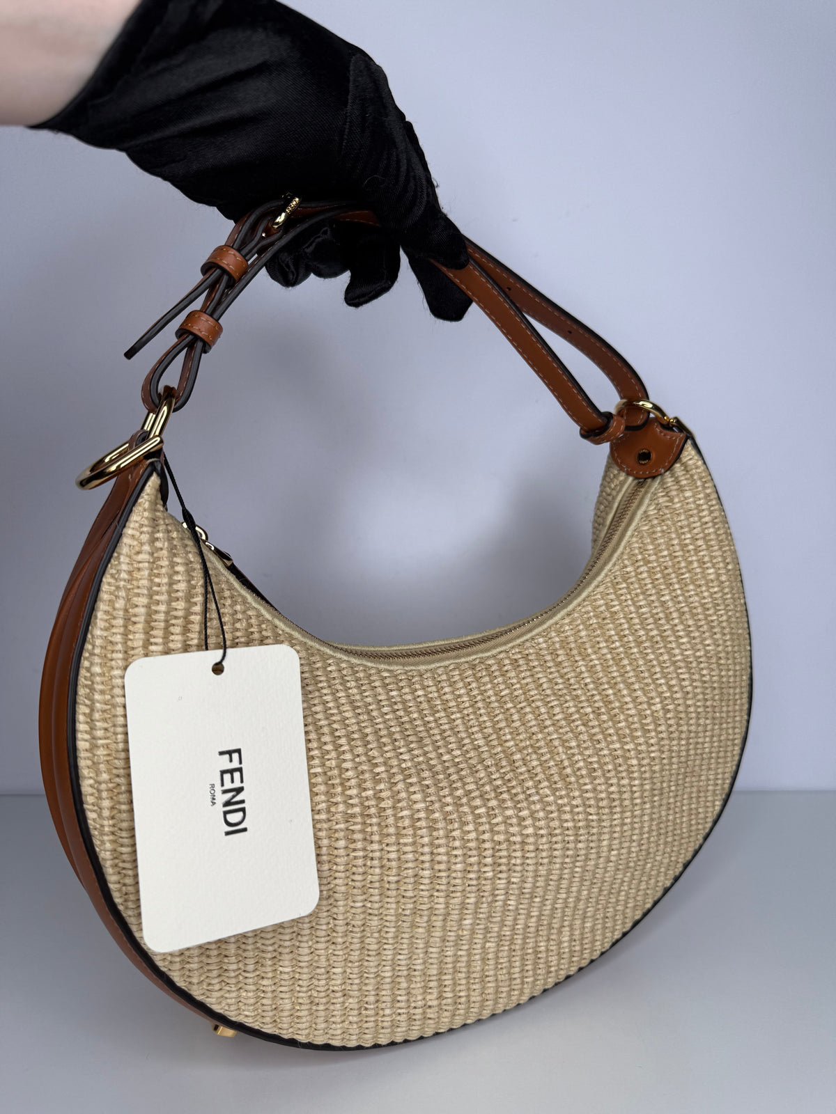 Fendi Fendigraphy Small Straw Hobo Bag
